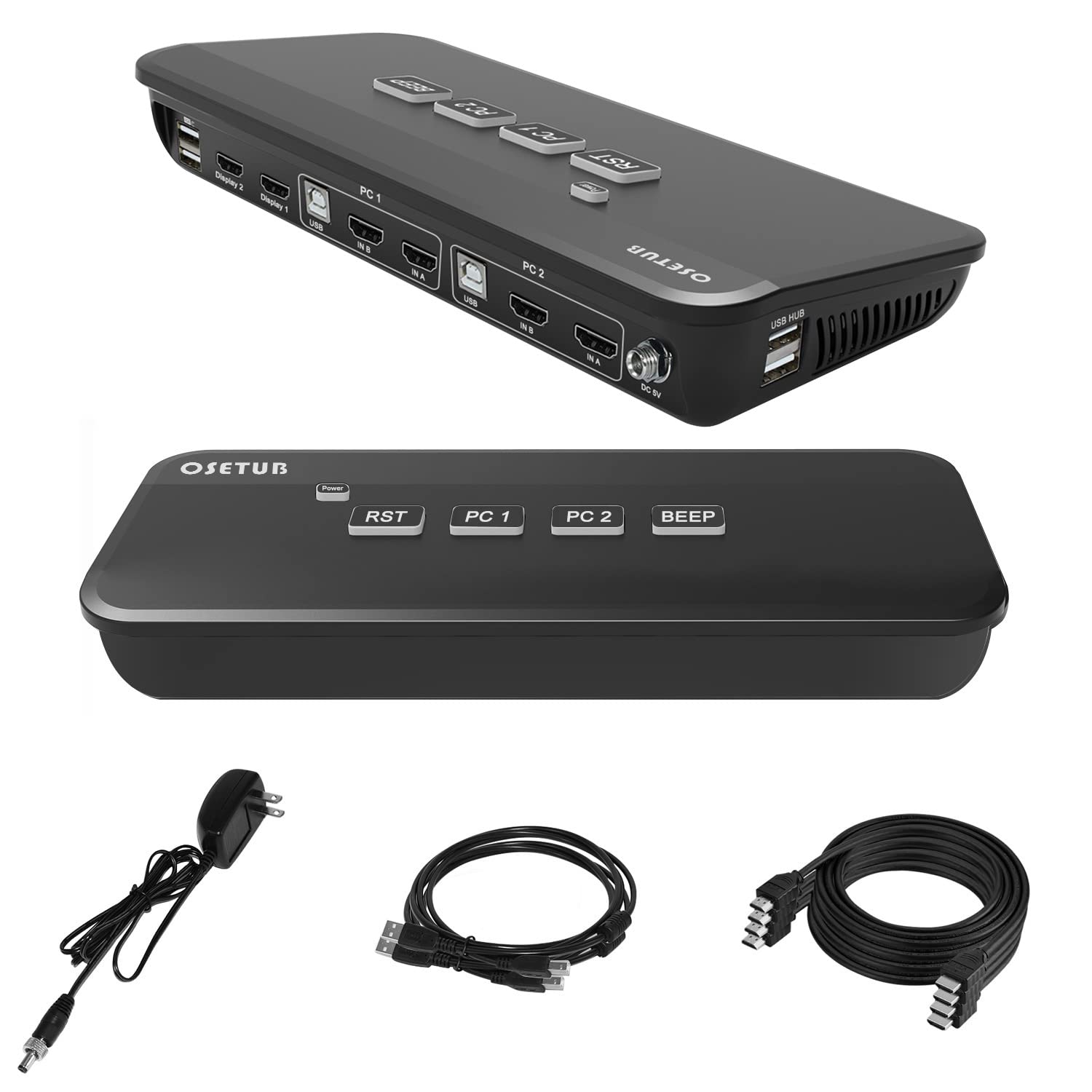 4x2 HDMI KVM Switch Dual Monitor - 2 Port USB 2.0 Hub, Hotkey Switching for 2 PCs & 2 Monitors - Perfect for Home Office, Gaming Setup & Multi-Device Workspaces