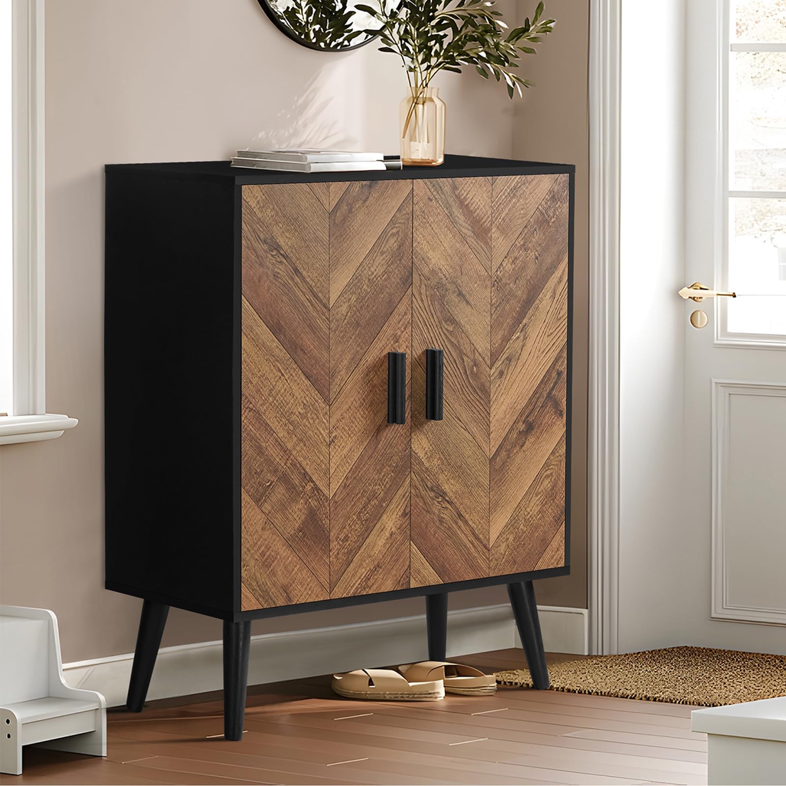 Iwell Storage Cabinet with Adjustable Shelf & Doors - Entryway, Living Room & Dining Room Accent Cabinet - Black - Perfect for Organizing Shoes, Books & Home Decor