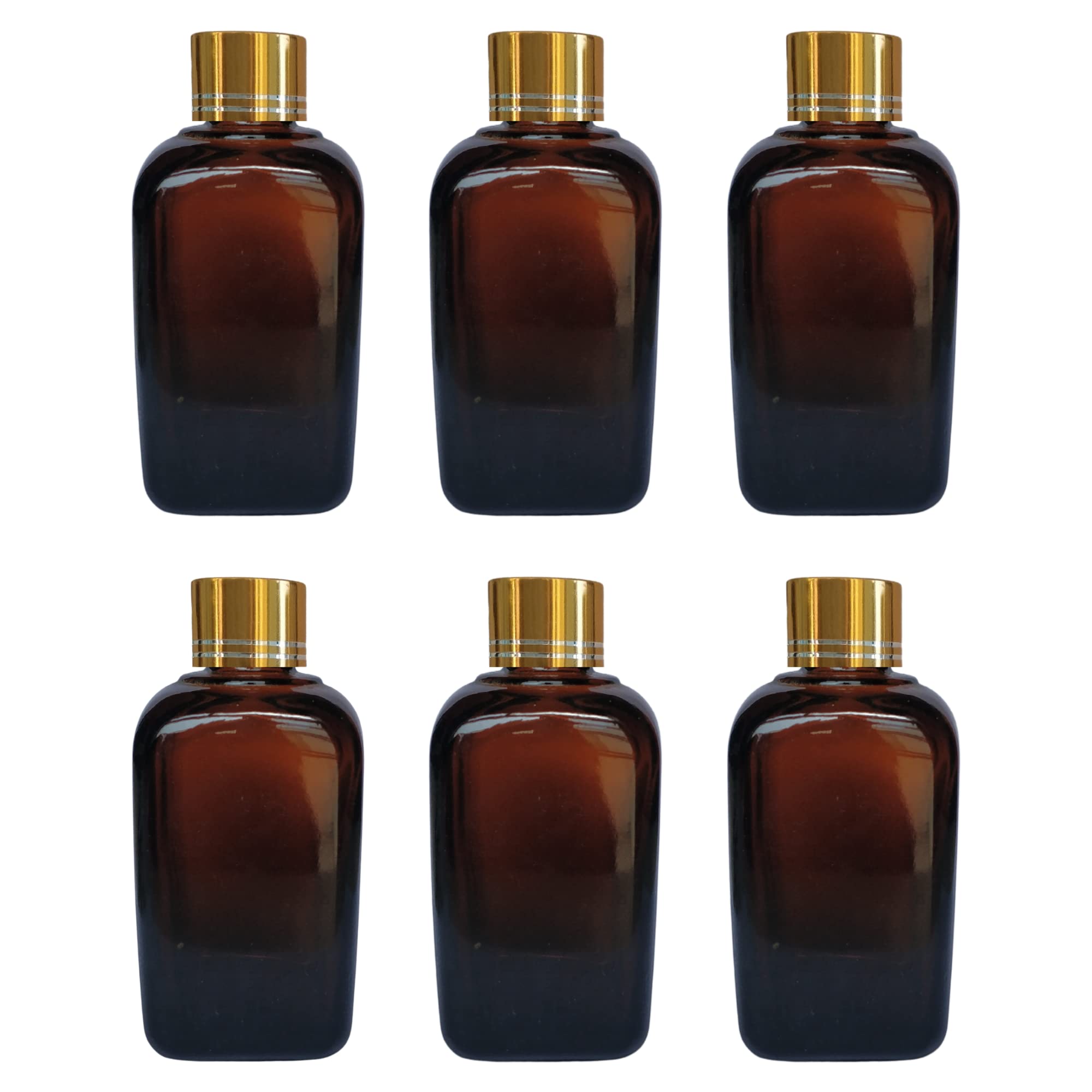 Refillable 15ml Amber Glass Bottles with Golden Cap & V Drop Nozzle - Pack of 6 Square Cosmetic Containers for Essential Oils, Serums, DIY Skincare, Travel - Perfect for Aromatherapy, Homemade Beauty Products & Gift Packaging