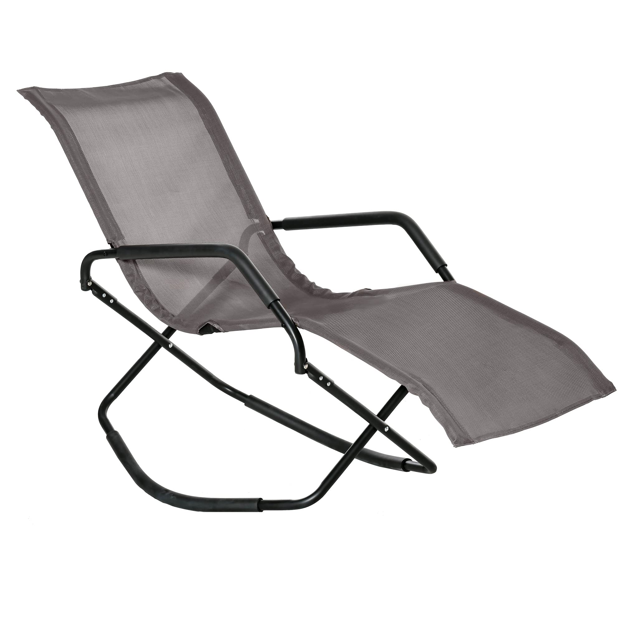 Outsunny Outdoor Folding Rocking Chair - Portable Zero Gravity Lounge Chair with Armrests for Patio, Lawn, Beach & Pool - Comfortable Foldable Chaise Lounge for Sunbathing, Relaxing & Tanning - Perfect for Backyard, Garden & Vacation Use