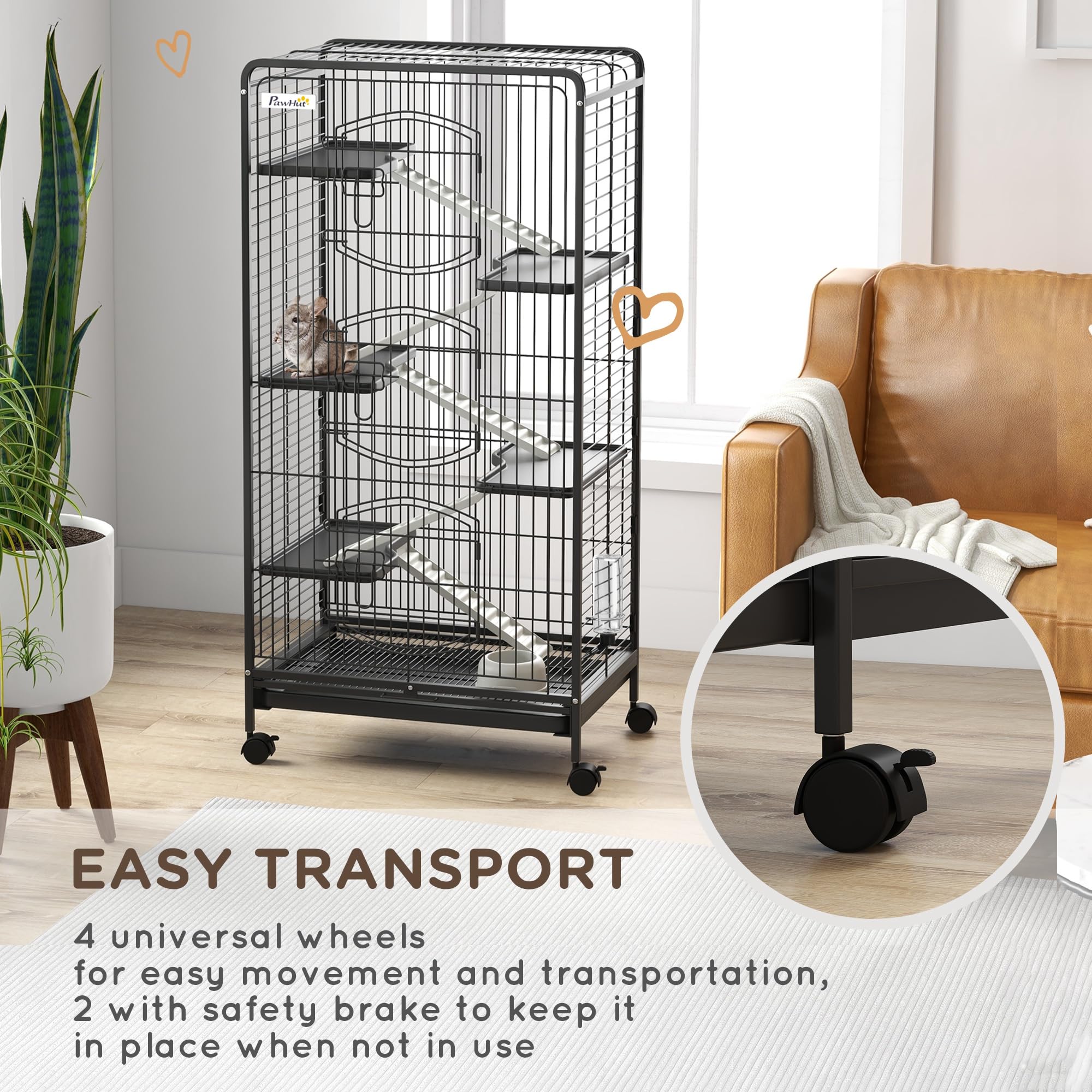 PawHut 6-Tier Small Animal Cage for Dwarf Rabbits, Chinchillas & Ferrets - 52