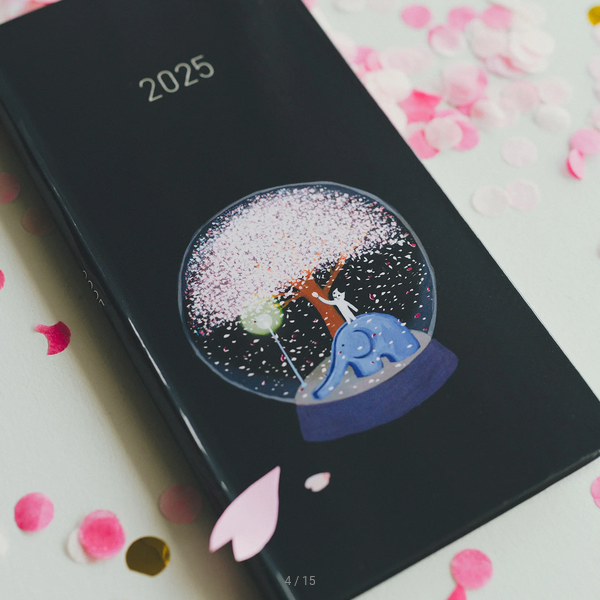 Hobonichi Techo 2025 Planner - Hiroko Kubota Night Cherry Blossom Snow Globe Weeks Hardcover, Weekly Horizontal Layout, January Start, Monday Start, English Edition | Perfect for Journaling, Planning & Gift Giving