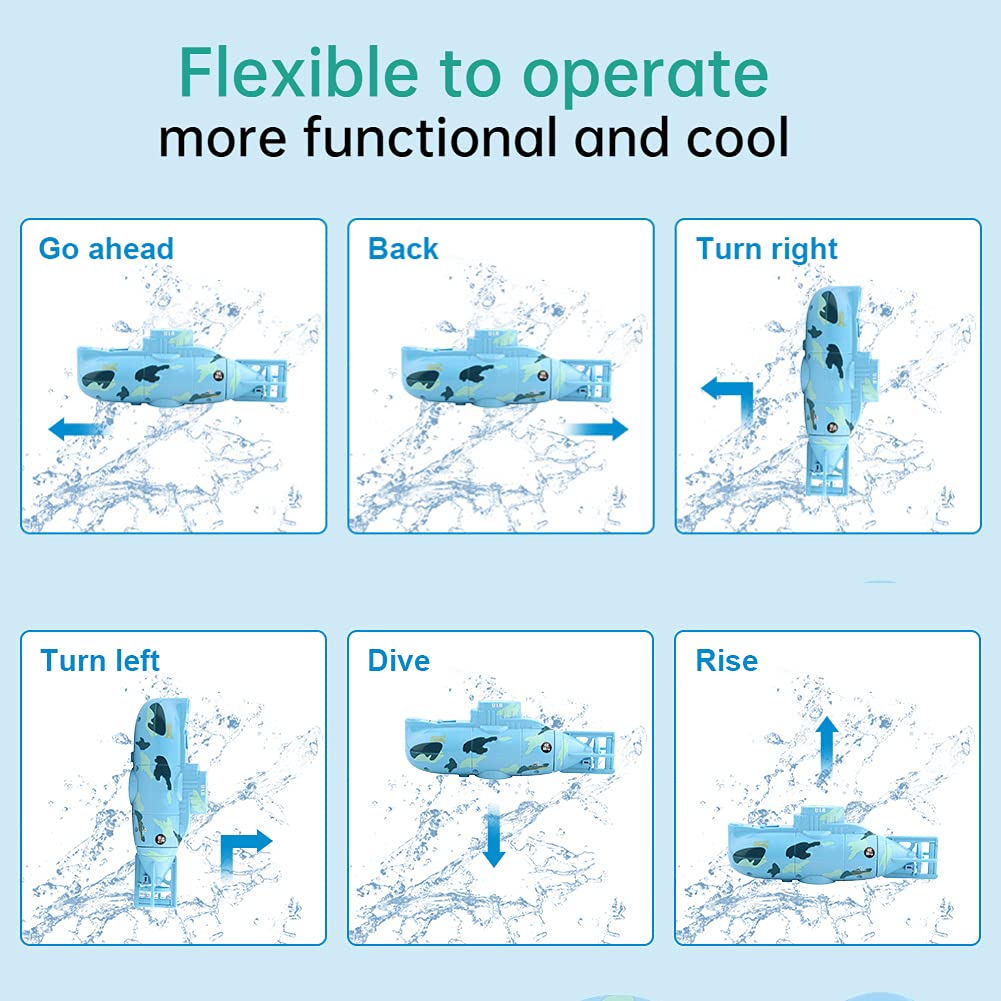Rechargeable RC Submarine Toy - Remote Control Diving Boat for Kids & Adults, Blue - Perfect for Pool, Bathtub & Outdoor Water Play