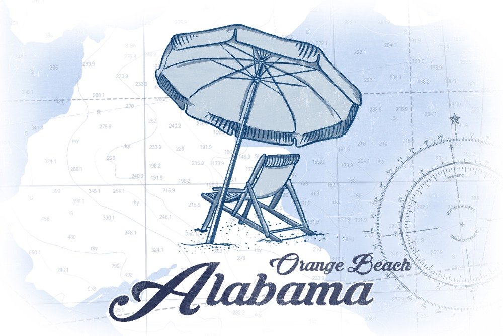Blue Coastal Icon Beach Chair & Umbrella Metal Wall Art - Orange Beach Alabama Decor - 12x18 Gallery Quality Aluminum Sign for Beach House, Coastal Living Room or Patio Decor