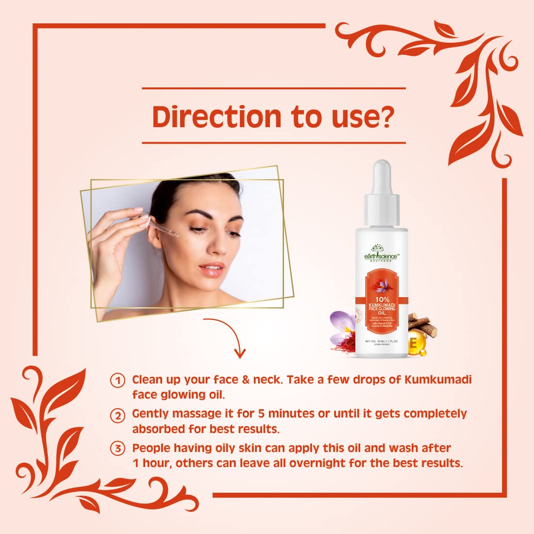Earth Science Ayurveda 10% Kumkumadi Face Glow Oil with Vitamin E & Licorice Extract - 30ml Anti-Aging Facial Oil for Radiant, Youthful Skin | Day & Night Moisturizer for Dry, Dull Complexion