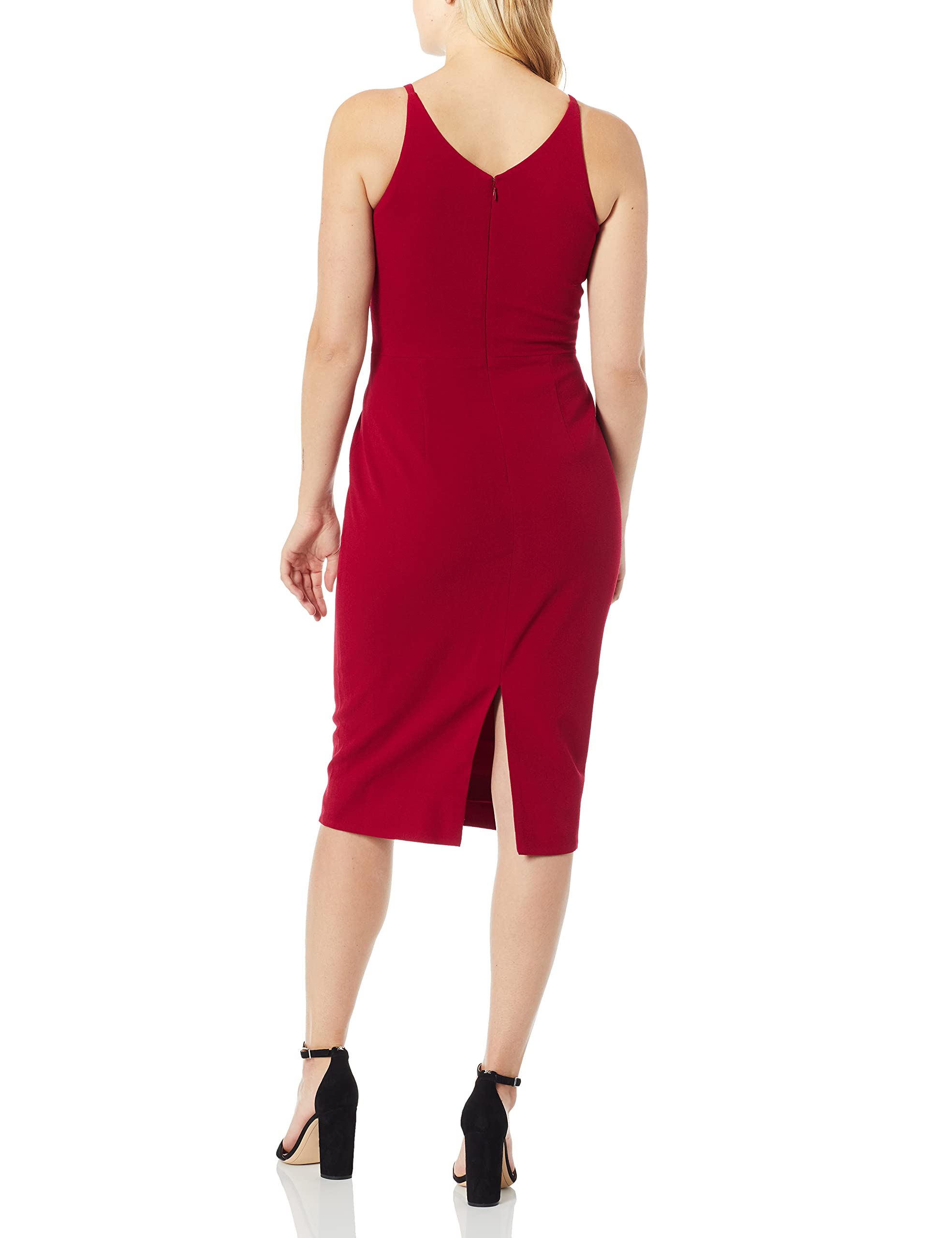 Dress the Population Women's Lyla Solid Sleeveless Fitted Midi Sheath Dress - Elegant Bodycon Cocktail Dress for Party, Wedding & Office Wear