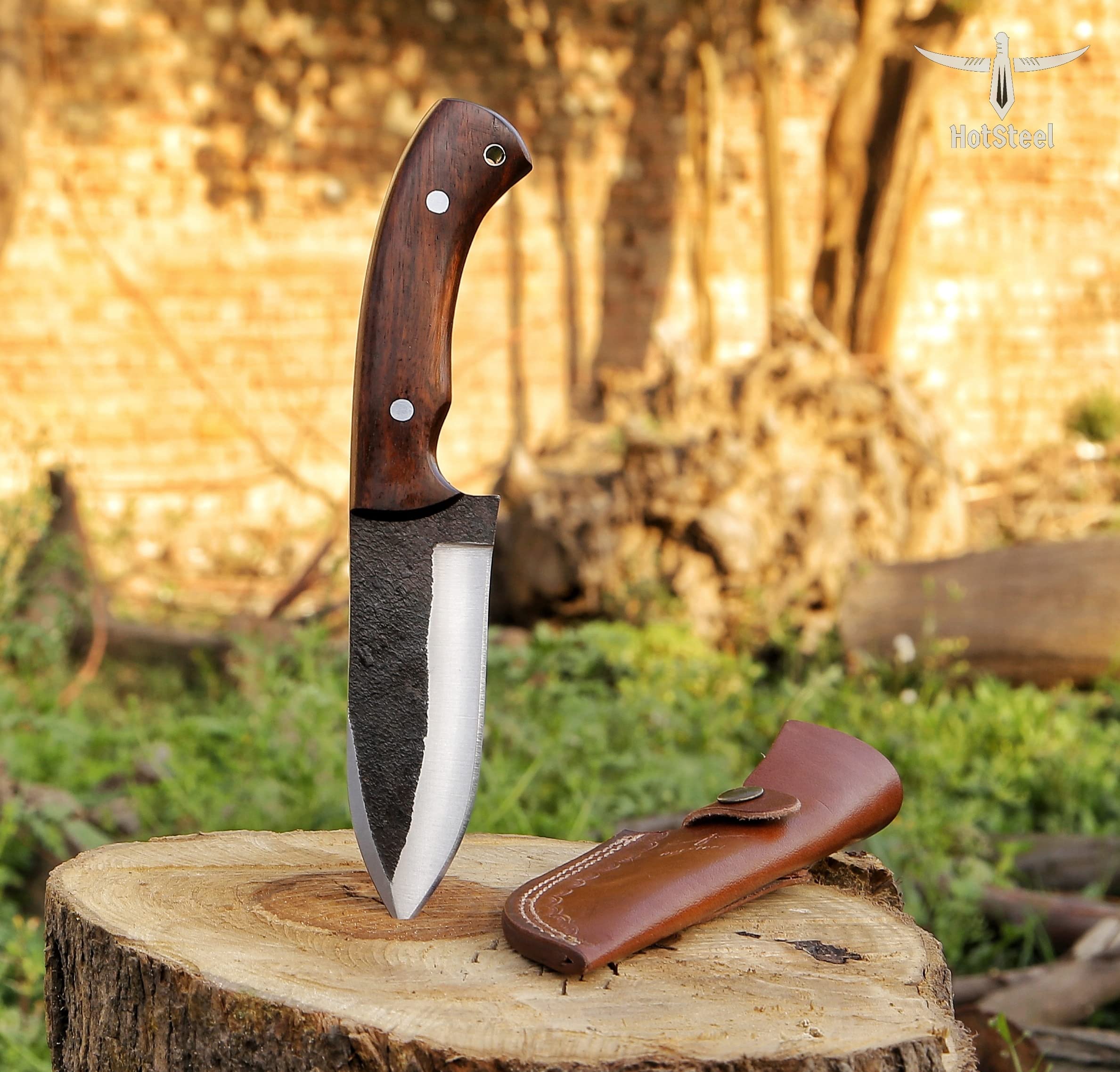 Premium High Carbon Steel Bushcraft Knife - Handmade Full Tang Survival Knife for Hunting, Camping & Outdoor Adventures - Durable Fixed Blade with Rosewood Handle & Leather Sheath - Perfect for Wilderness Survival, Tactical Use & Bushcraft Activities