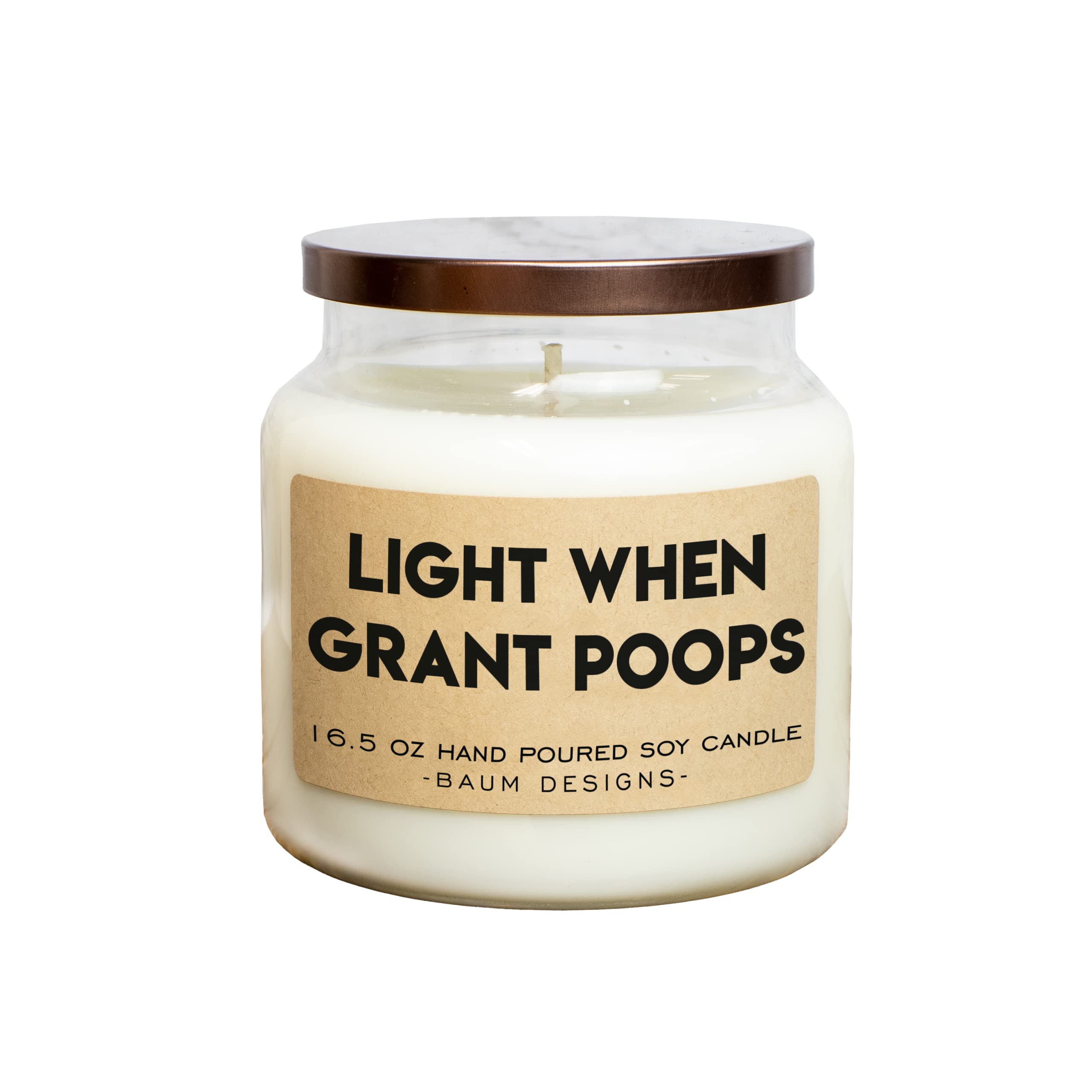 Personalized Name Poops Soy Candle - Funny Novelty Gift with Custom Light When Message - Perfect for Gag Gifts, White Elephant Parties & Bathroom Decor