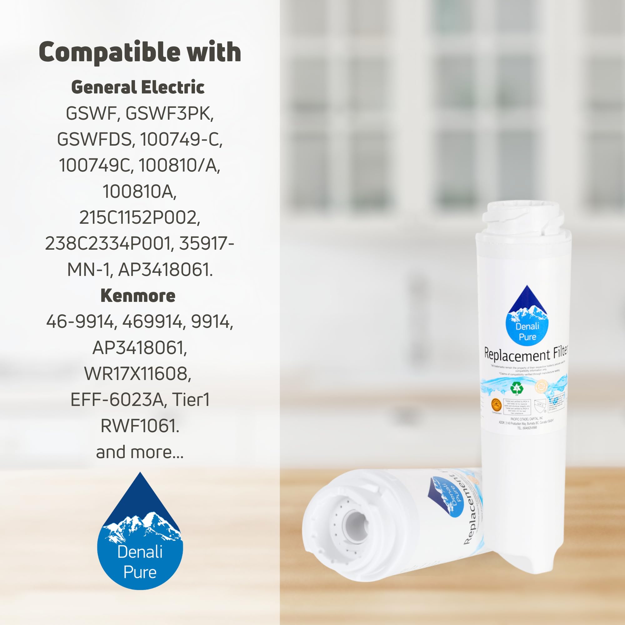 GE PFSS5PJXBSS Refrigerator Water Filter Replacement - Compatible with General Electric GSWF Fridge Filter Cartridge | Clean & Safe Drinking Water for Home & Office