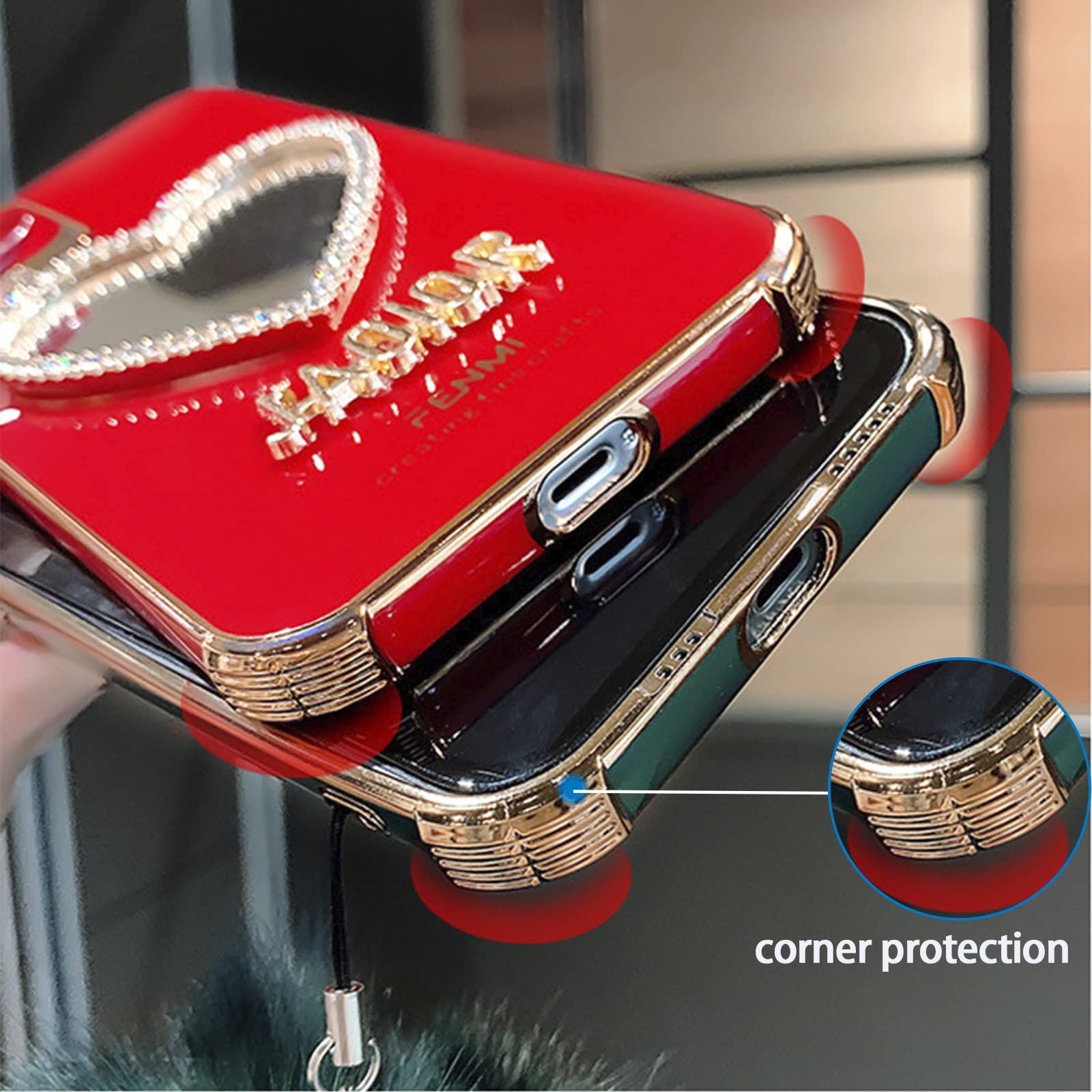 Luxury Bling Heart-Shaped Phone Case for iPhone 7/8 Plus - Girly Cute Shining Protective Cover with Mirror, Perfect for Makeup Touch-ups & Selfies (Blue)