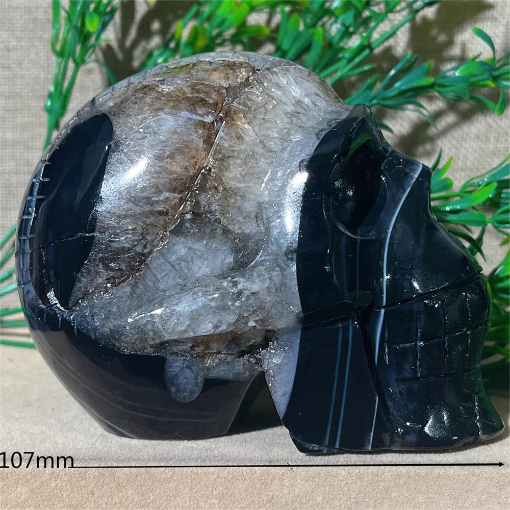 Black Agate Skull Carving - Natural Crystal Healing Gemstone for Spiritual Home Decor, Meditation & Energy Work | Handcrafted Mineral Craft for Gifts & Altar Decorations