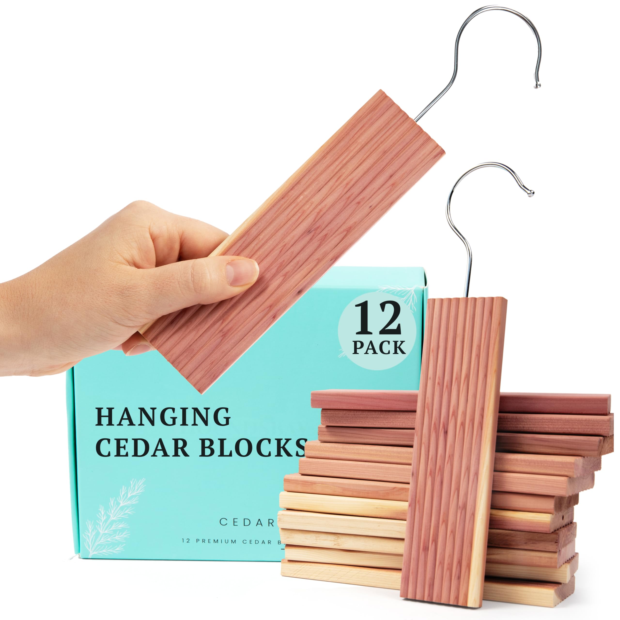 12 Pack Natural Cedar Wood Hangers for Closet - Aromatic Cedar Blocks & Balls for Clothes Storage - Moth Repellent for Wardrobes, Drawers & Closets - Perfect for Protecting Wool, Cashmere & Seasonal Clothing