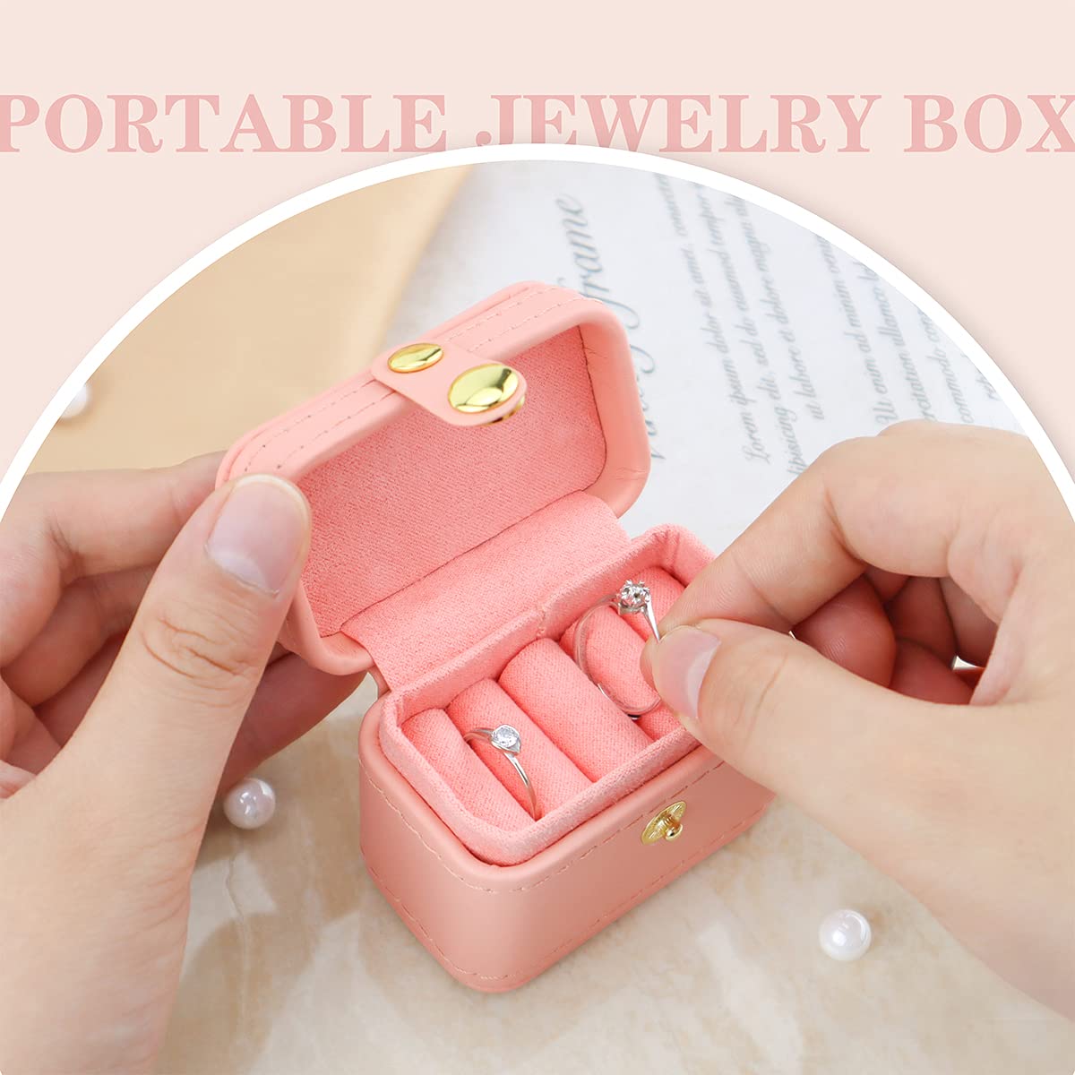 Small Travel Jewelry Box Organizer - Mini Portable Ring Storage Case for Women | Perfect Gift for Girlfriend, Bride & Travel Accessories | Wedding, Engagement & Everyday Jewelry Storage (Pink)