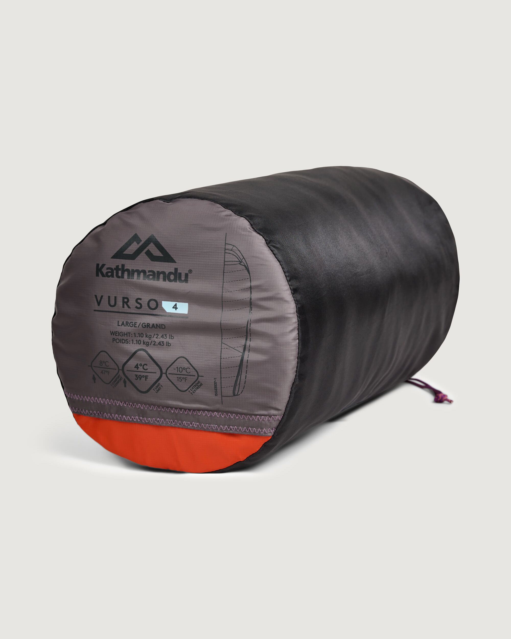 Vurso 4°C Lightweight Large Sleeping Bag for Camping & Hiking - Light Quartz/Red Earth - Perfect for Backpacking, Outdoor Adventures & Cold Weather Survival