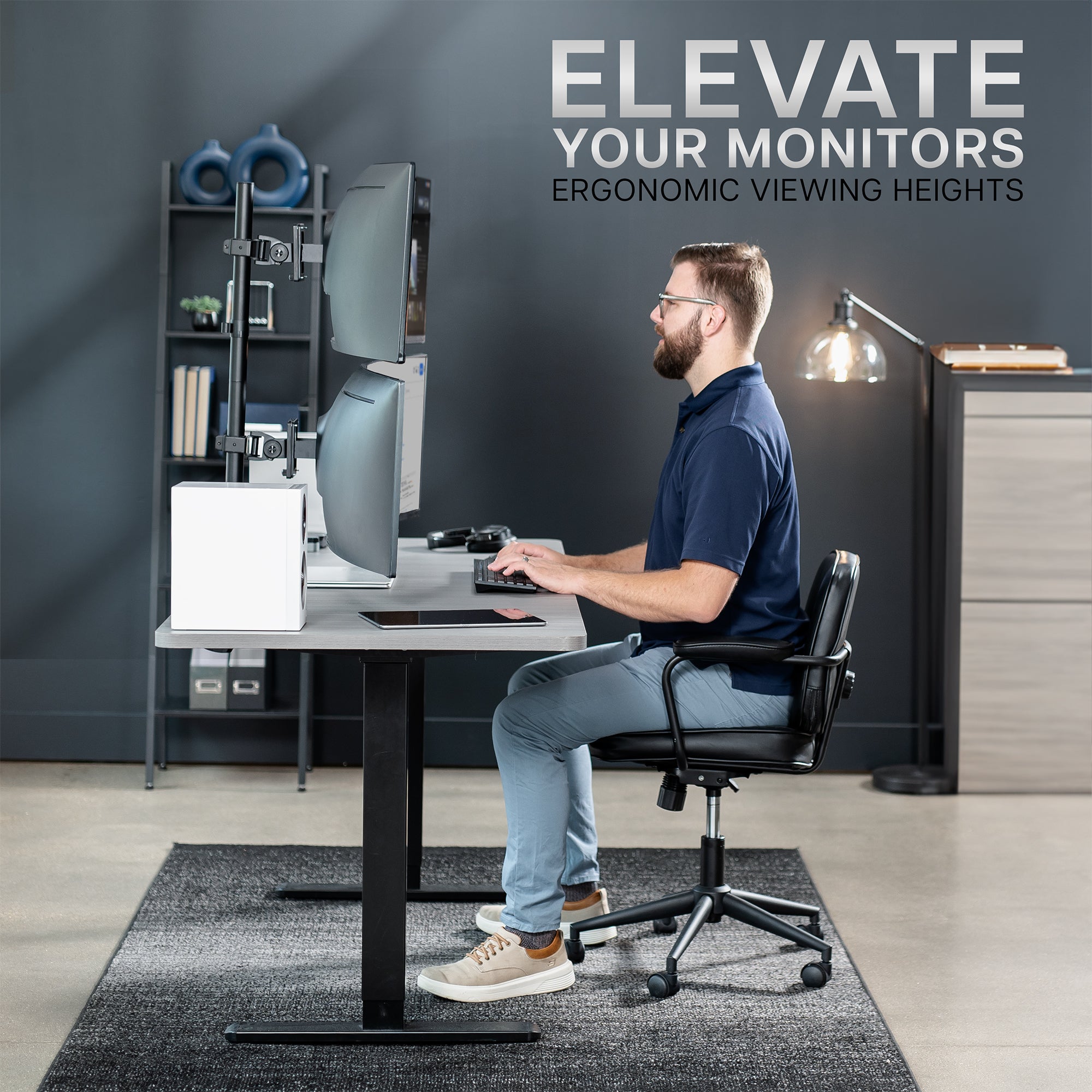 Dual Ultrawide Vertical Monitor Desk Mount Stand - Holds Up to 49 Inch Screens - Perfect for Gaming, Coding & Office Workstations