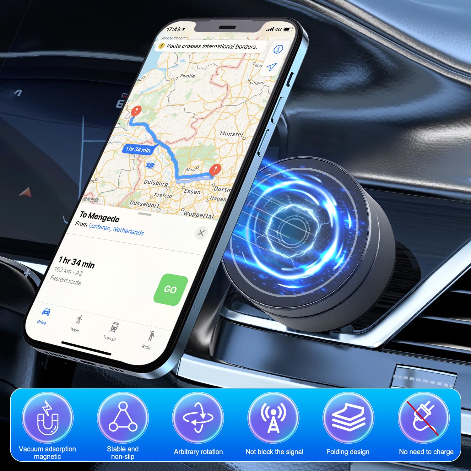 Magnetic Phone Holder for Car, Gym & Mirror - 360° Rotatable & Foldable