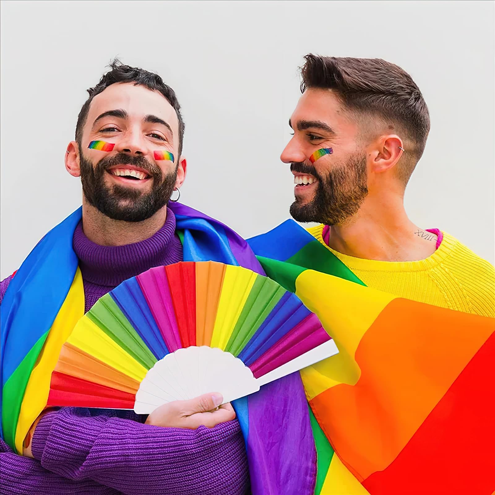 AUOCATTAIL 2PCS Rainbow Hand Fan - Foldable Pride Fan for Rave, Festival & LGBT Events - Colorful Handheld Clack Fan for Women & Men - Perfect for Parades, Concerts & Summer Cooling