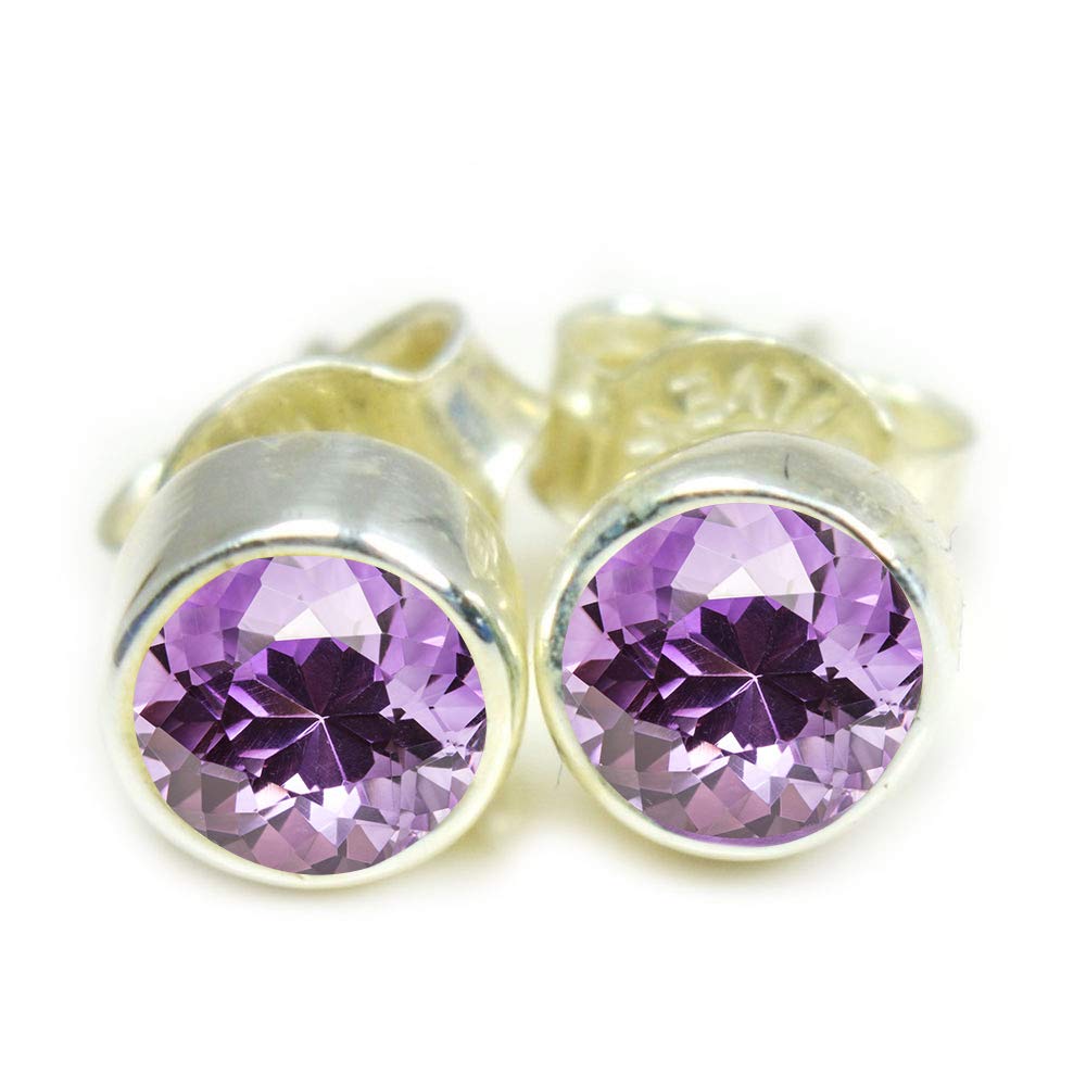 Handmade Real Gemstone Silver Stud Earrings for Women - Round Cut, Butterfly Back, Choose Your Color | Perfect for Everyday Wear, Gifts & Special Occasions