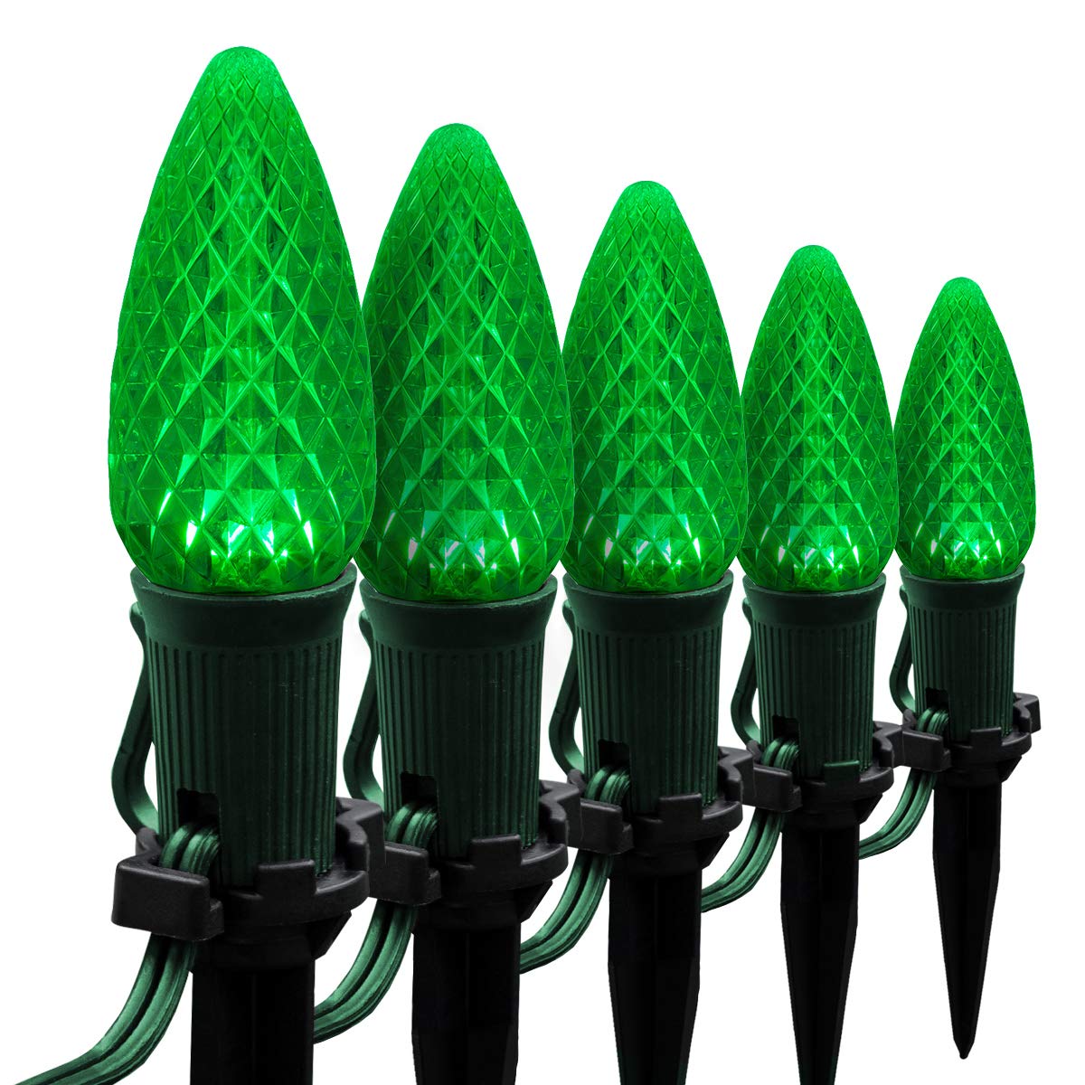 Wintergreen Lighting 100ft OptiCore LED Green Christmas Pathway Lights - C9 Outdoor Holiday String Lights with 4.5