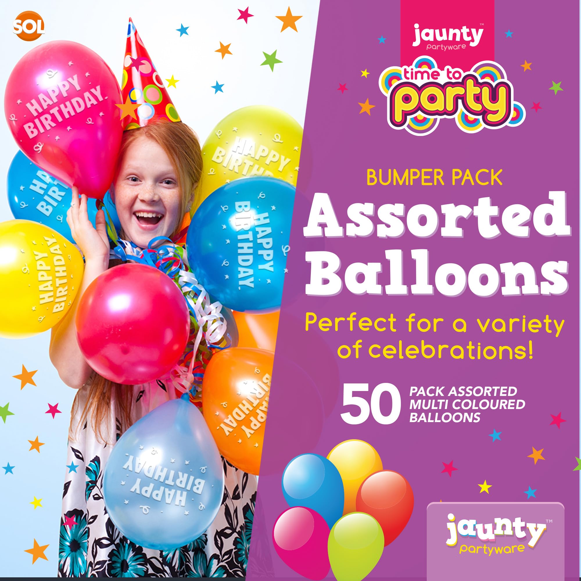 50-Pack Happy Birthday Balloons 9 Inch - Vibrant Latex Party Balloons for Kids Birthday Decorations - Ideal for Balloon Arches, Party Games & Celebrations - Durable Long-Lasting Balloons for Indoor/Outdoor Birthday Parties, Baby Showers & Graduation Events