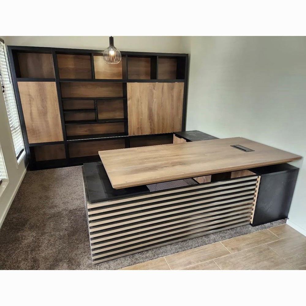 PHOENIX Electric Height Adjustable Sit Stand Desk with Left Return - 2.2M Warm Oak & Black Finish | Perfect for Home Office & Workspace Ergonomics