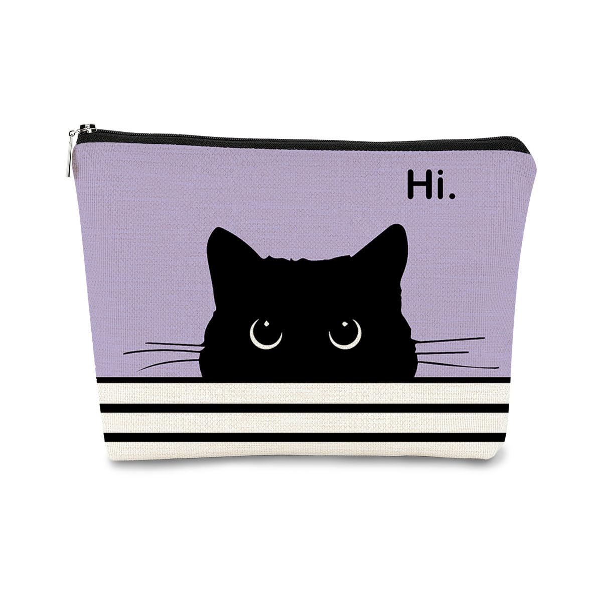Stylish Purple Cat Makeup Bag - Cute Cosmetic Pouch for Women & Teen Girls | Perfect Gift for Cat Lovers, Cat Owners & Cat Ladies | Great for Travel, Daily Use & Birthday Presents (Black Cat Design)