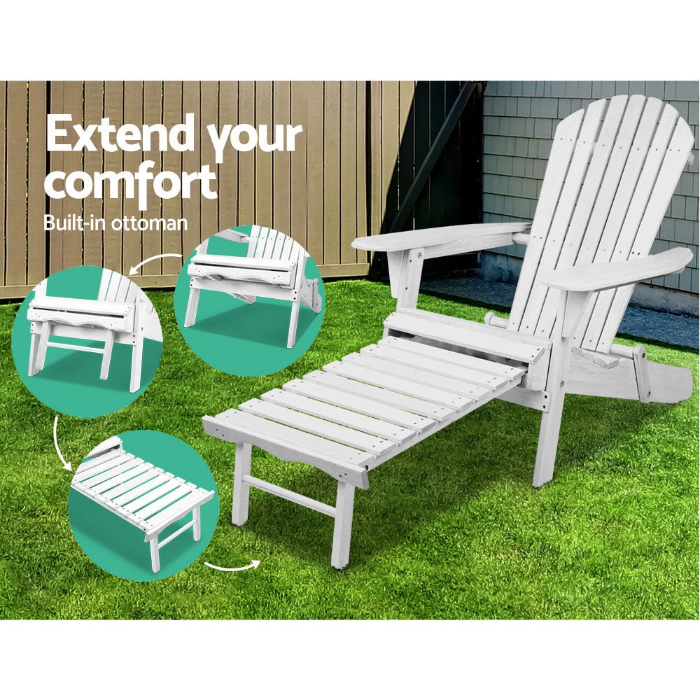 3-Piece White Wooden Adirondack Outdoor Table and Chairs Set - Perfect for Patio, Garden, Beach & Sun Lounge Relaxation