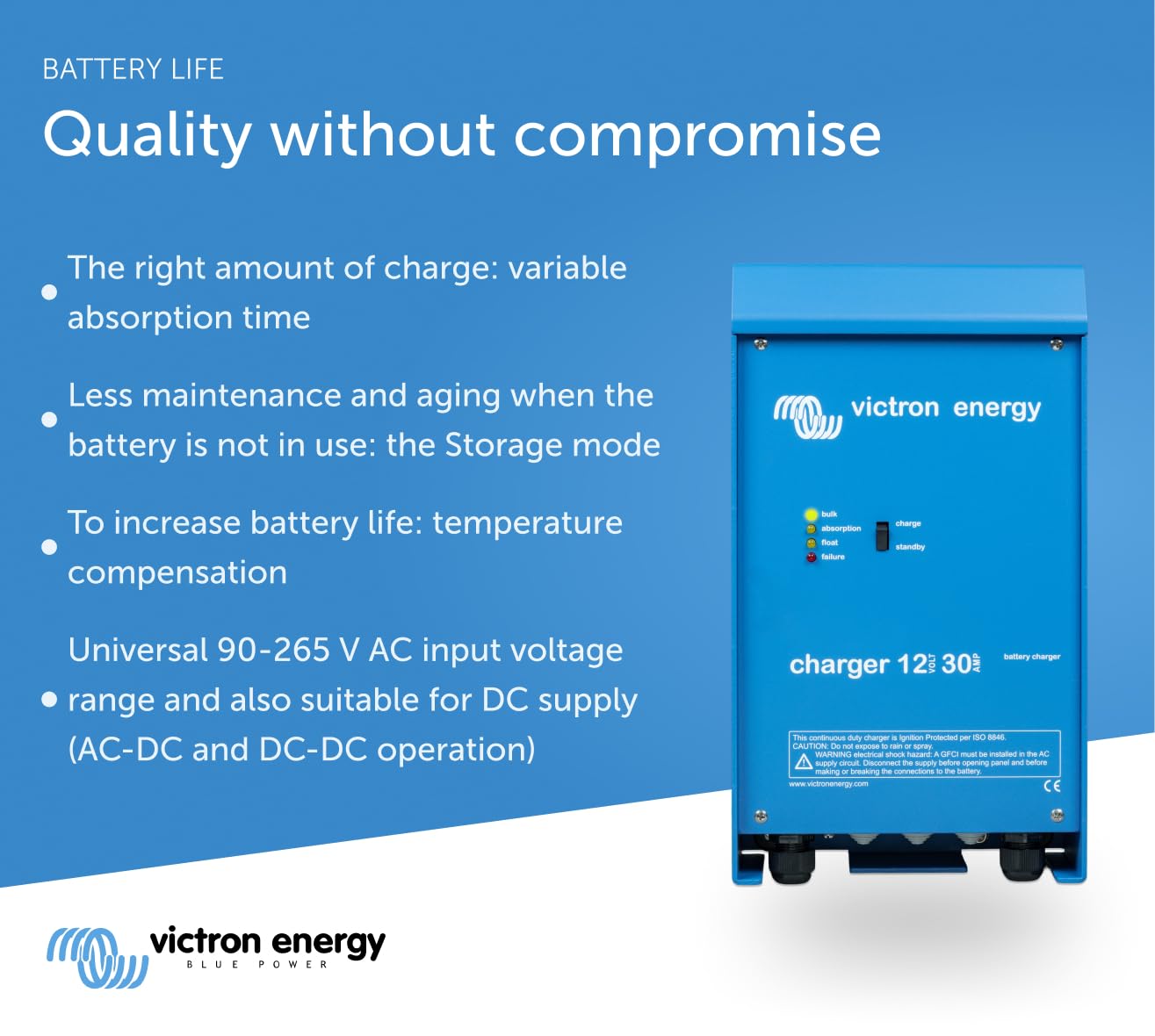 Victron Energy 12V 30A Smart Battery Charger - Advanced Microprocessor Control for Marine, RV, and Automotive Batteries | Perfect for Boats, Campers, and Off-Grid Power Systems
