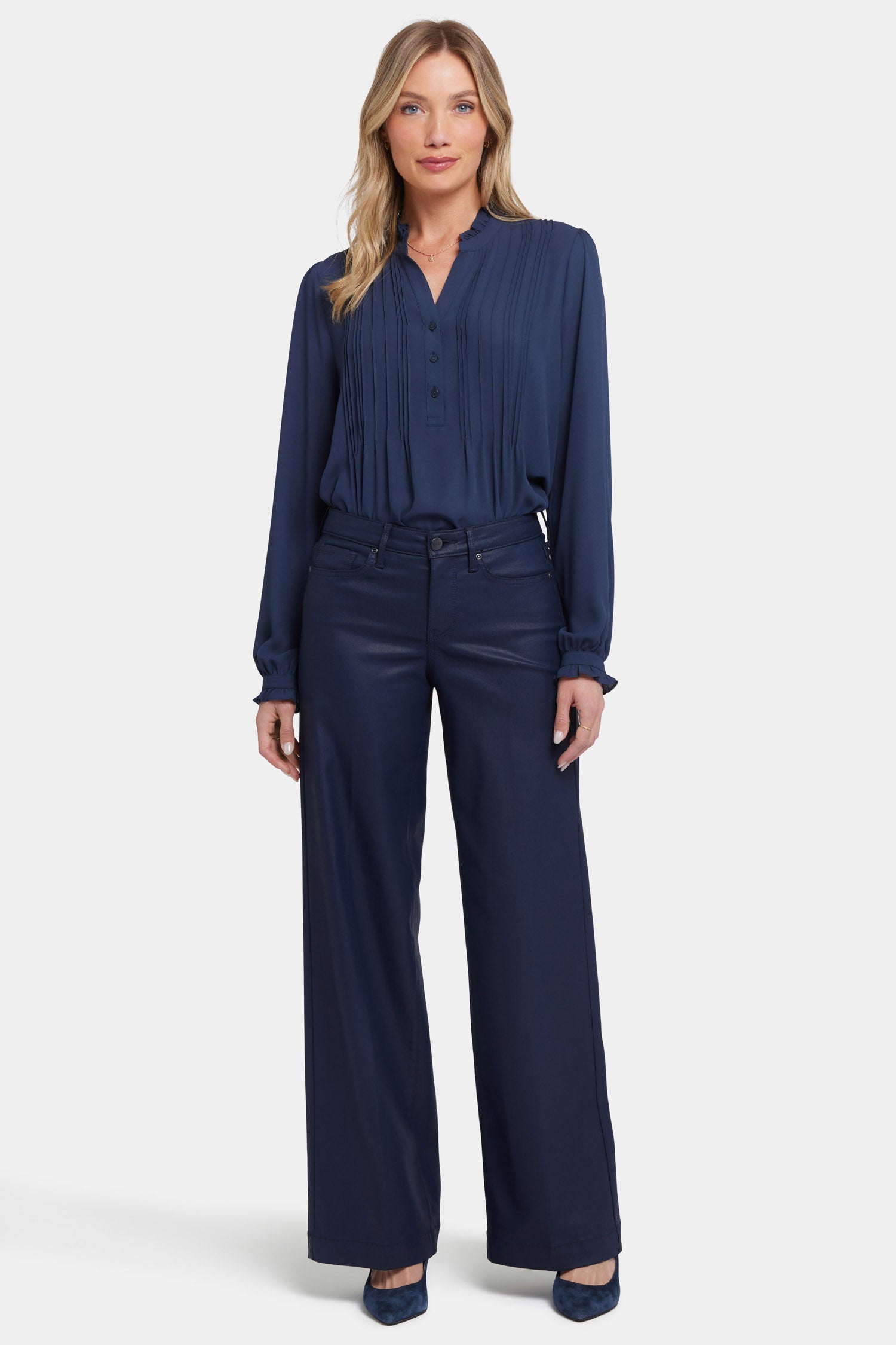 Starless Sky Coated Teresa Wide Leg Jeans - High Waist Stretch Denim Pants for Women | Casual & Office Wear