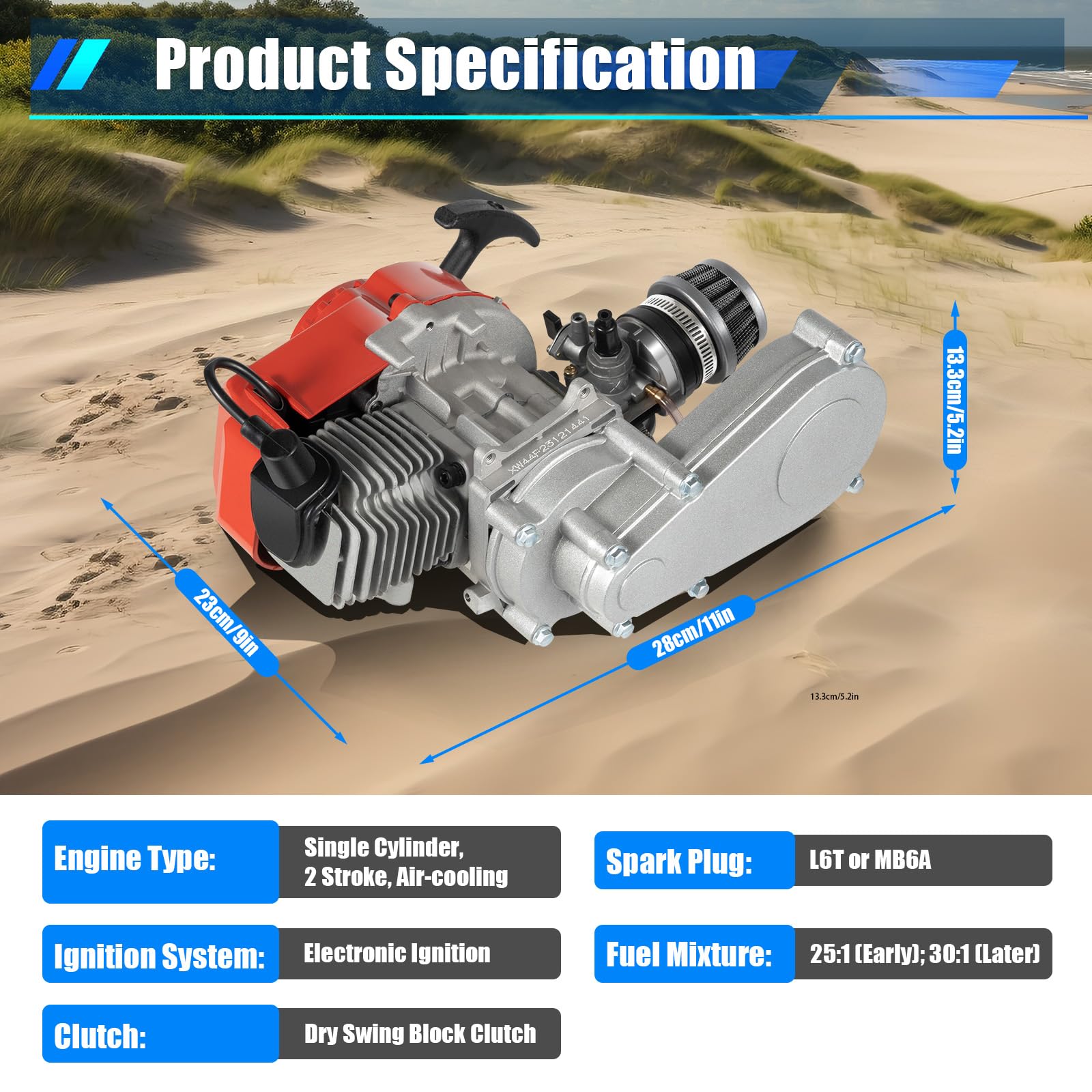 49CC 2 Stroke Racing Engine Motor - Single Cylinder Pull Start Gasoline Engine for Mini Dirt Bike, ATV & Pocket Bike | Air Cooled Big Bore Performance | Perfect for Engine Kits & Off-Road Racing Upgrades