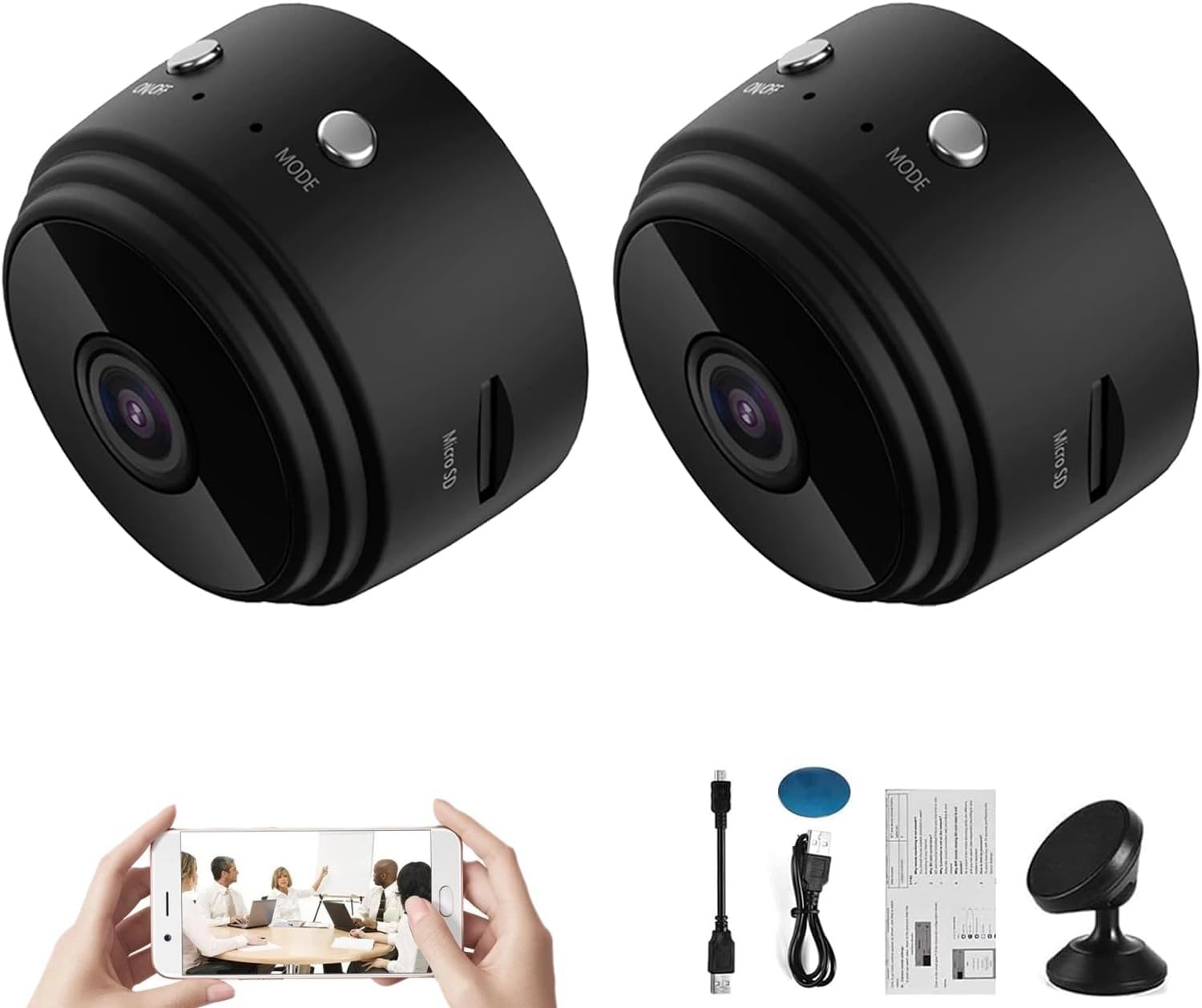 Camtrix Magnetic Mini Security Camera - 2 Pack, Wireless Hidden Surveillance Camera with App for Home, Indoor & Outdoor Use - Perfect for Baby Monitoring, Pet Watching, and Office Security
