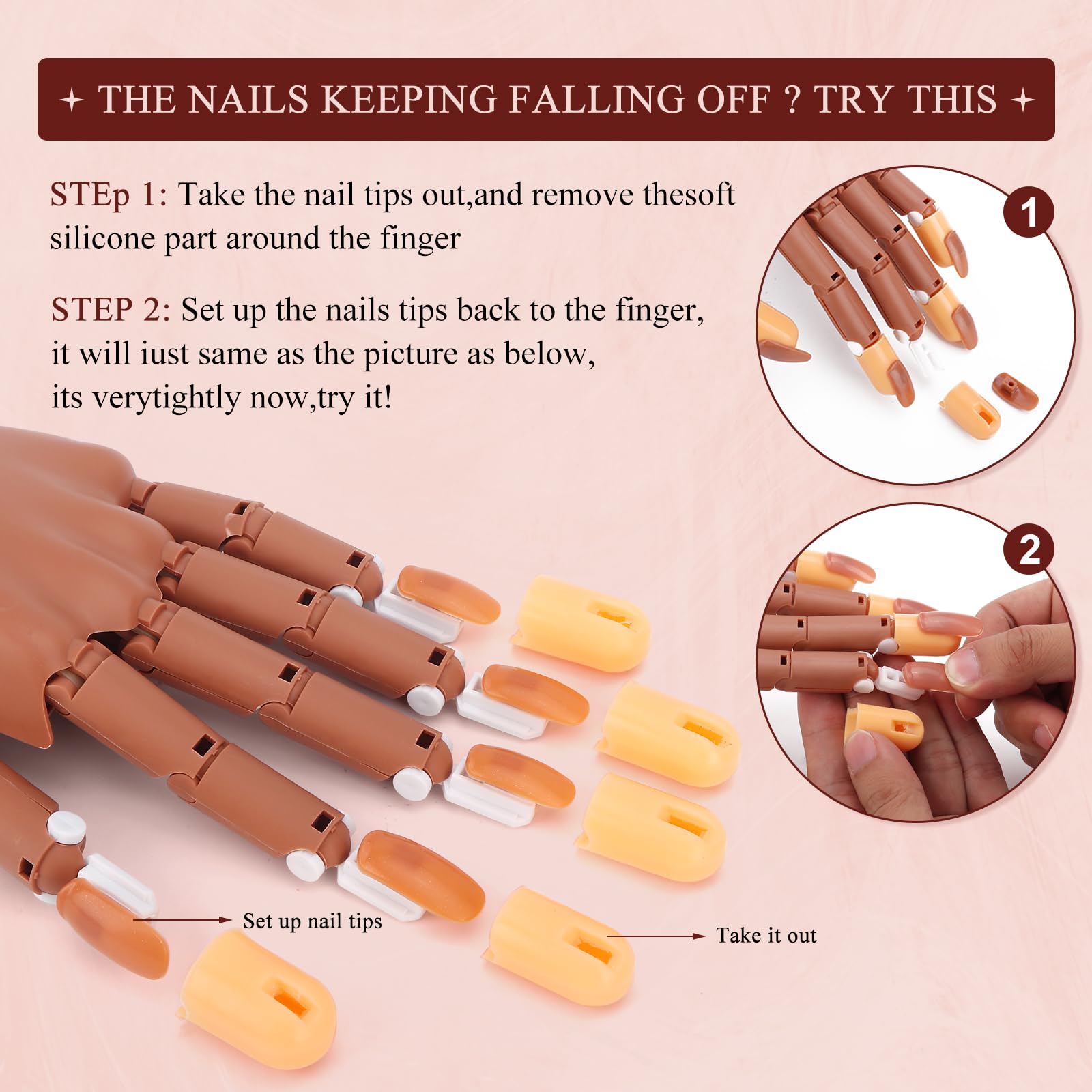 Flexible Acrylic Nail Practice Hand - Adjustable Nail Training Mannequin with 200 Replaceable Nails for DIY Manicure & Nail Art | Perfect for Beginners, Students & Salon Professionals