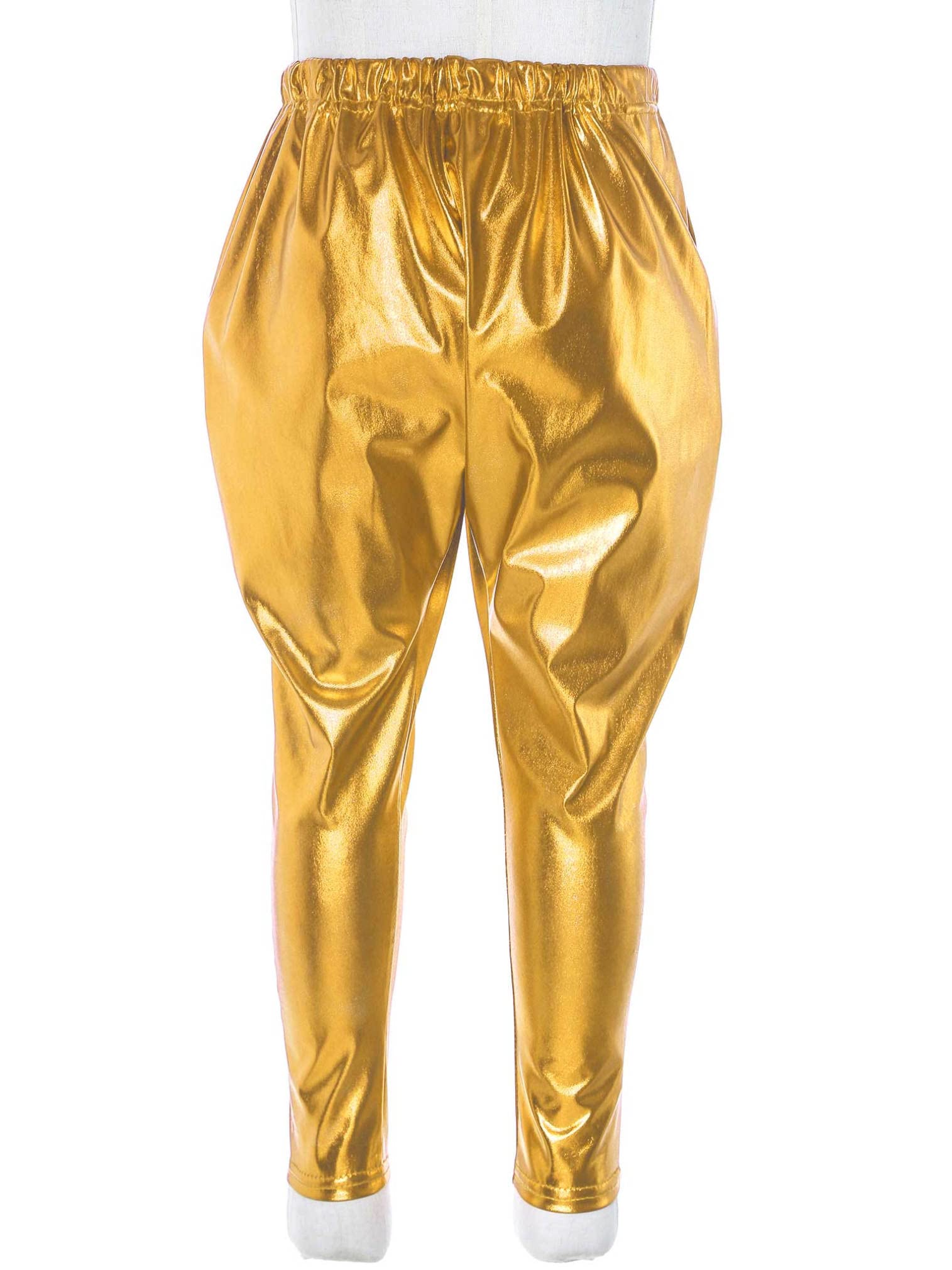 Easyforever Shiny Metallic Dance Pants for Girls & Boys - Harem Yoga Tights for Jazz, Hip Hop, Latin & Ballet - Perfect for Dance Classes, Performances & Costumes