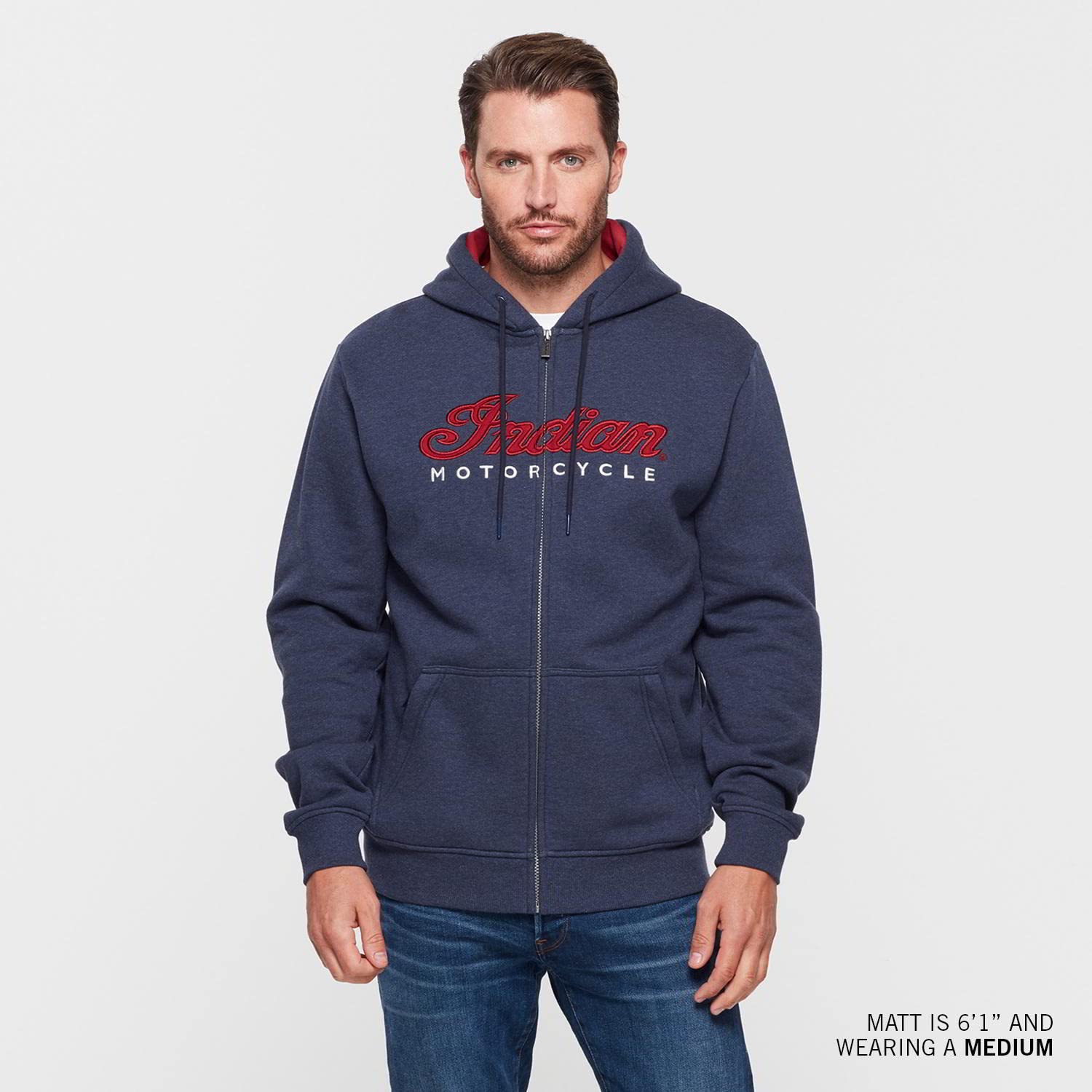 Indian Motorcycle Men's USA Flag Hoodie - Navy Blue Pullover Sweatshirt for Bikers & Patriotic Riders | Motorcycle Club Gear, Casual Wear & American Pride Apparel