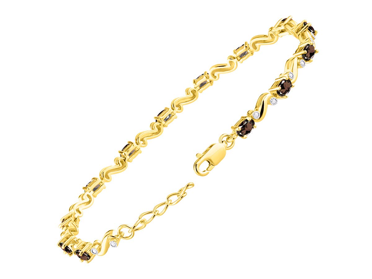 Rylos Women's Yellow Gold Plated Silver Tennis Bracelet with Gemstones & Diamonds - Adjustable 7