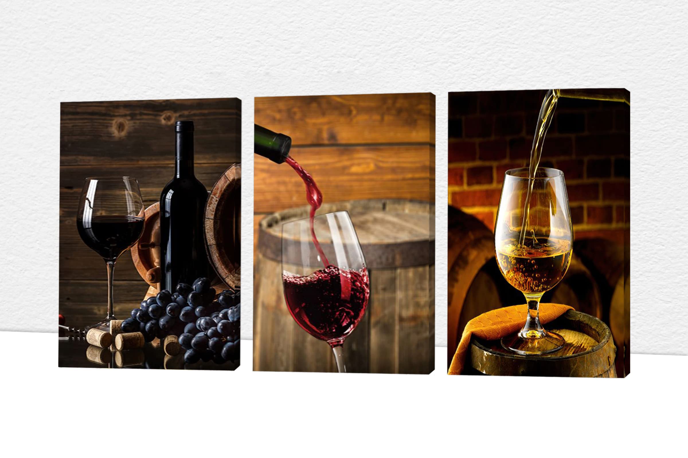 Modern Canvas Wall Art Set - 3-Piece Fruits & Red Wine Glasses Print for Dining Room, Kitchen & Living Room Decor - 20