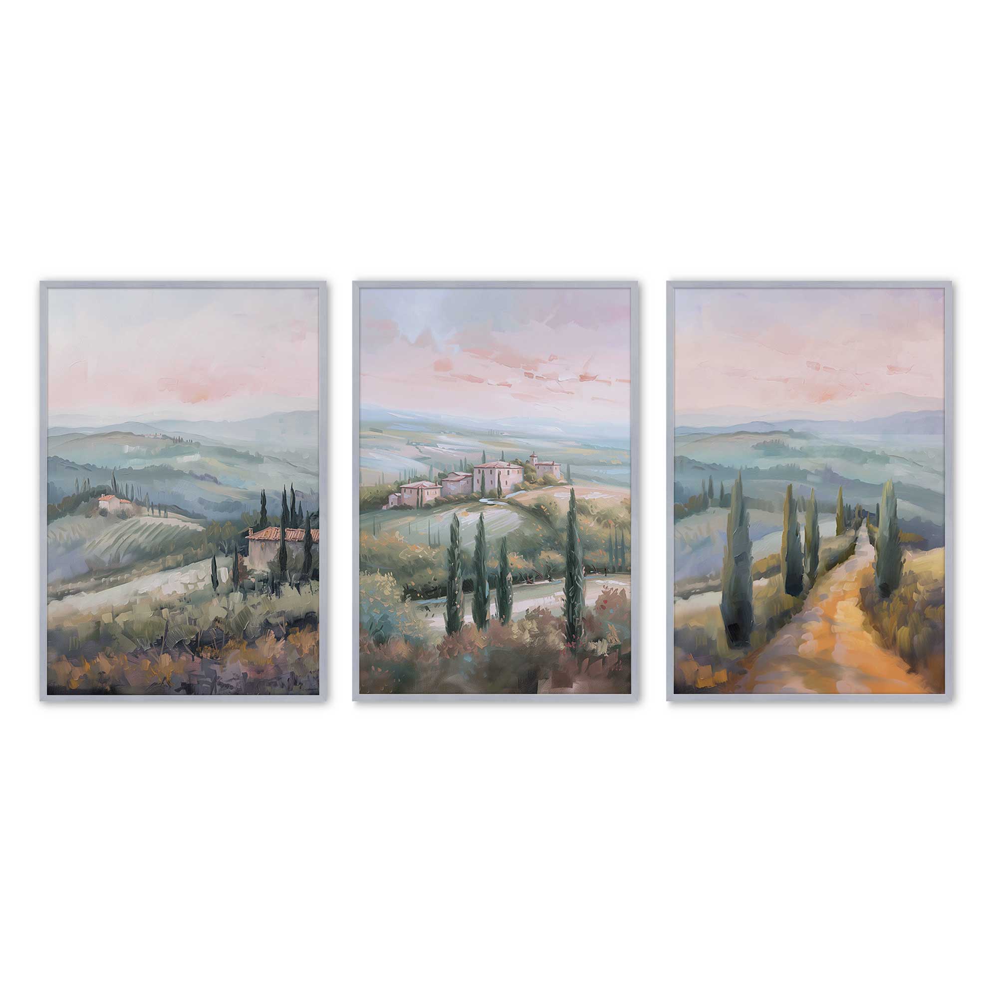Tuscany Sunset Landscape Art Prints - Set of 3 High-Quality Archival Matte Paper Wall Decor for Living Room, Bedroom & Office