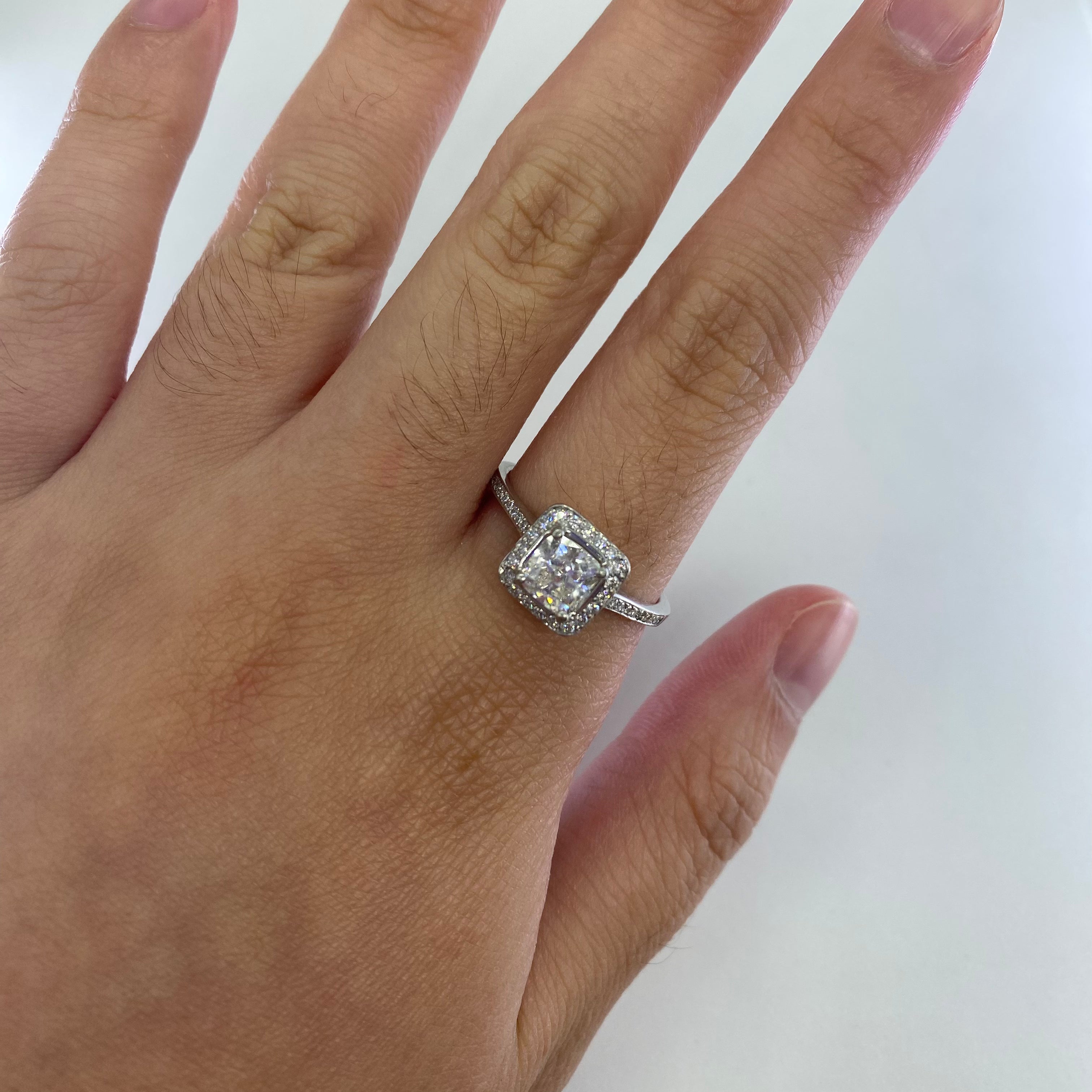 1.25ctw Cushion Cut Canadian Diamond Halo Engagement Ring in 14K White Gold - Size 8.75 | Perfect for Proposals, Weddings & Anniversary Gifts