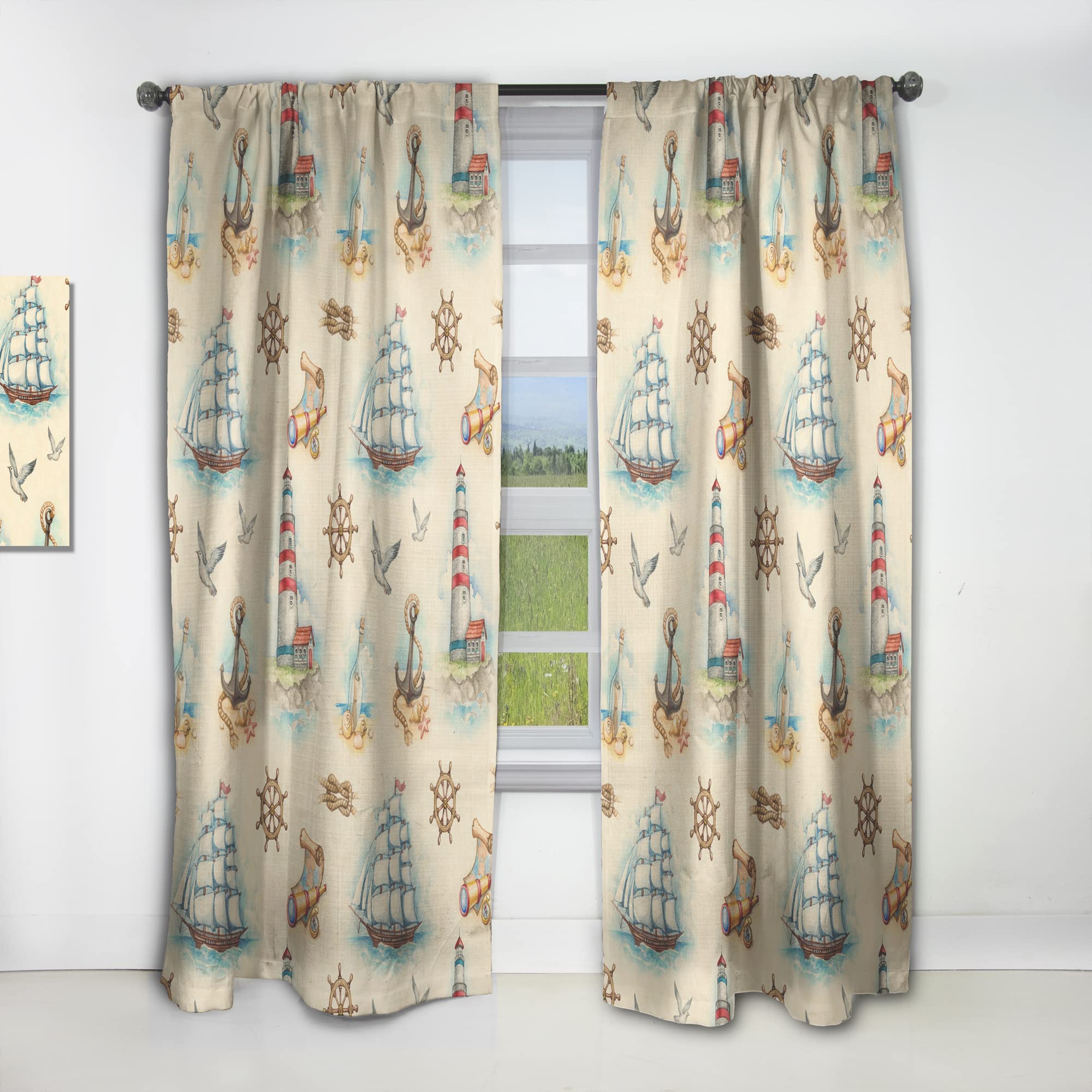Thermal Insulated Watch Tower Binocular Sail Boat Curtains - Single Panel 52x63 Inches - Blackout Drapes for Bedroom & Living Room - Perfect for Coastal, Nautical or Travel Theme Decor