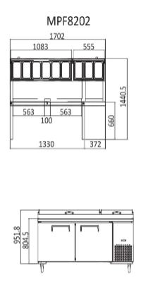 Atosa MPF8202 Commercial Double Door Pizza Prep Refrigerator - Stainless Steel Food Prep Table with Refrigeration for Restaurants, Pizzerias & Catering Businesses