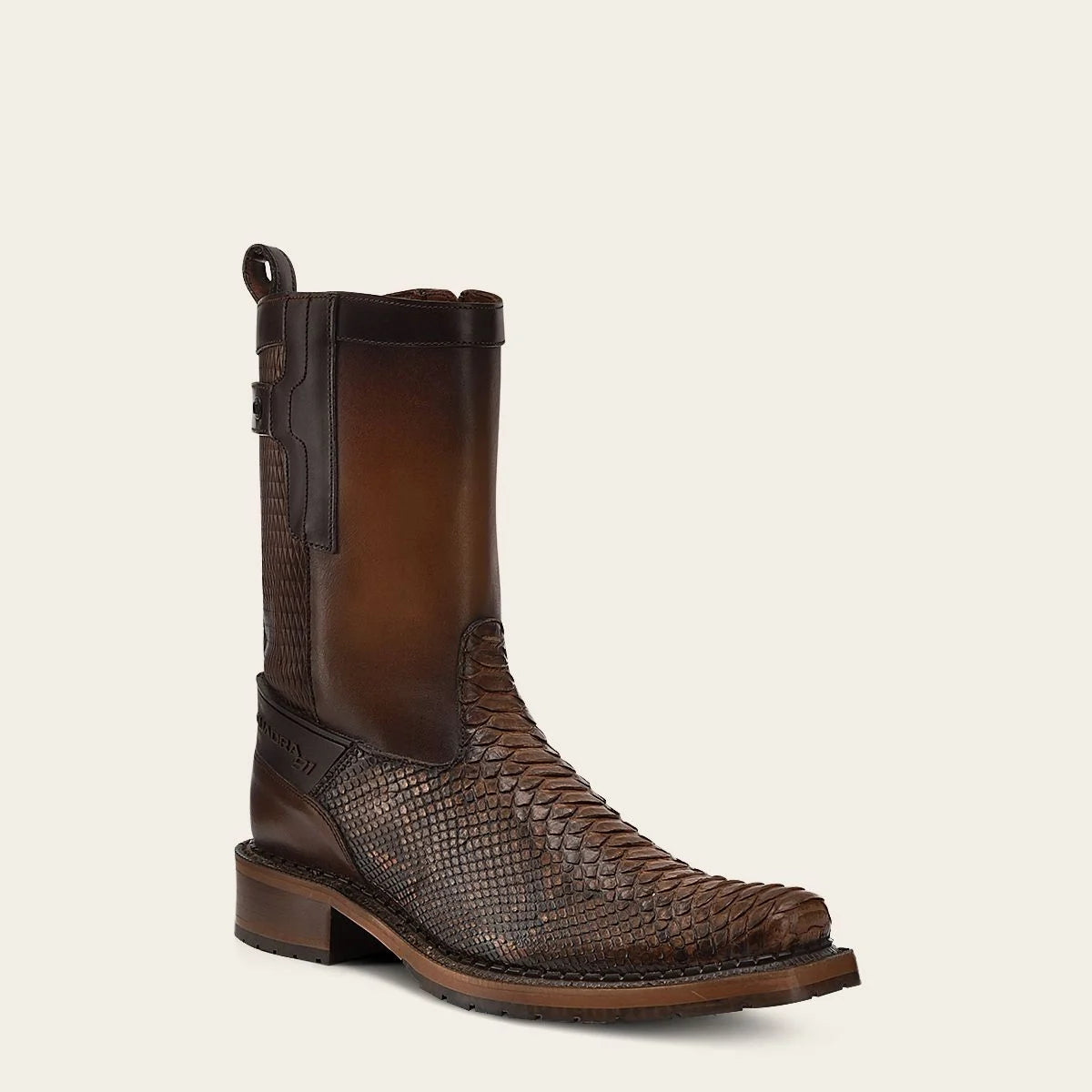 Men's Cuadra Almond Casual Cowboy Python Skin Zip Ankle Boots - Stylish Western Boots for Everyday Wear & Outdoor Adventures