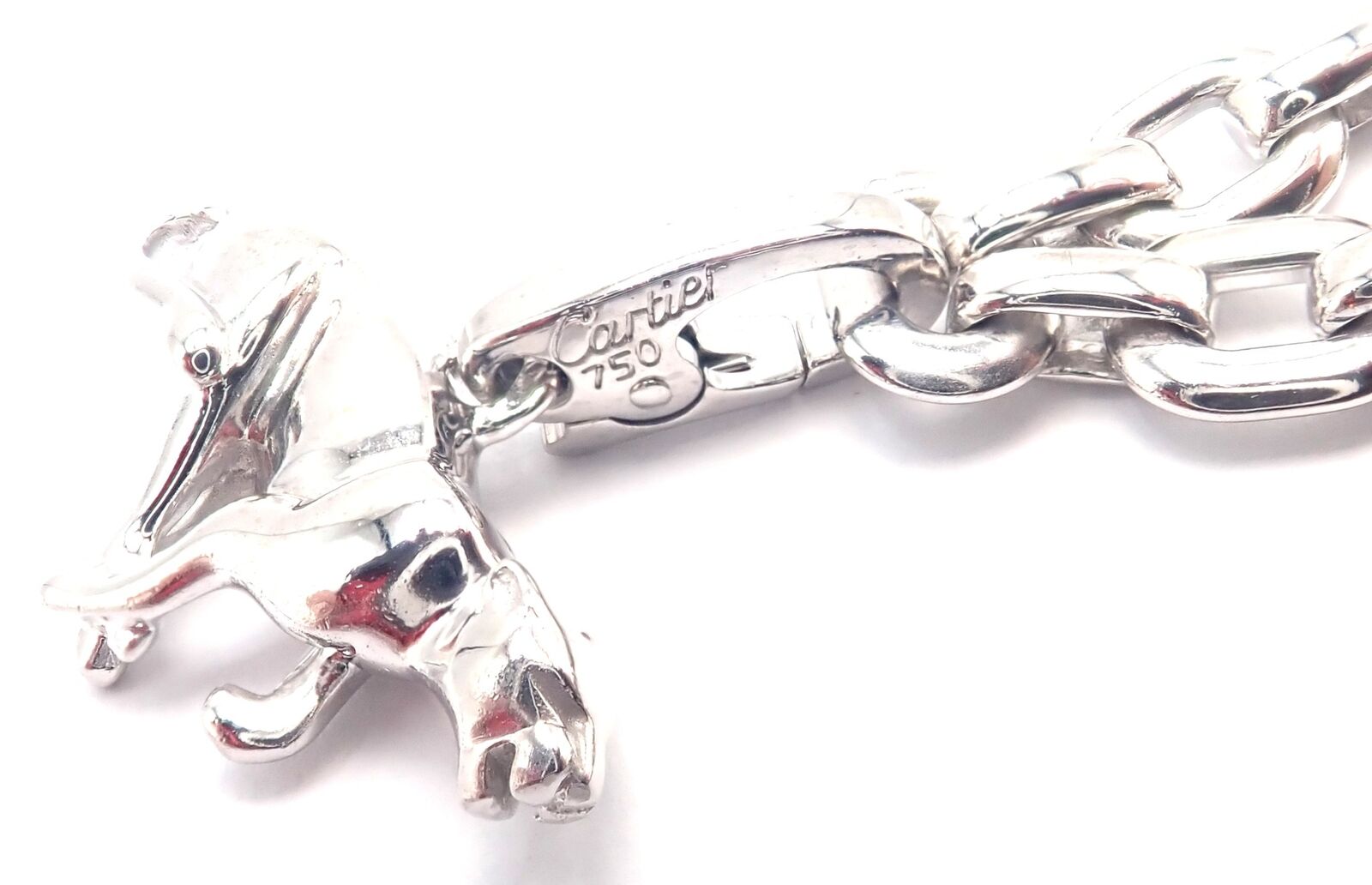 Authentic Cartier 18k White Gold Bracelet with 4 Charms - Panther, Airplane, Love & Box Link | Luxury Jewelry Gift for Women, Anniversary & Special Occasions