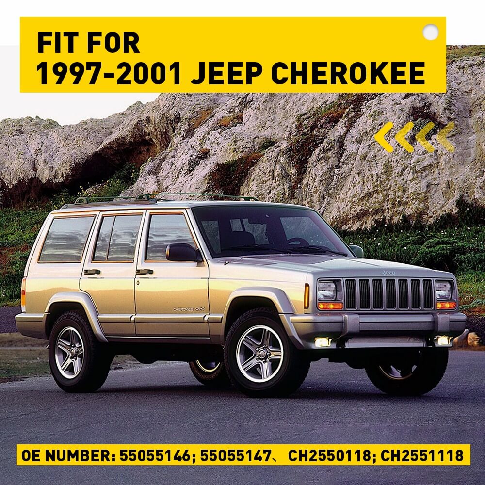 1997-2001 Jeep Cherokee LED Side Marker Lights - Smoked Shell Amber Front Bumper Replacement - Durable Waterproof Lights for Off-Roading & Night Driving