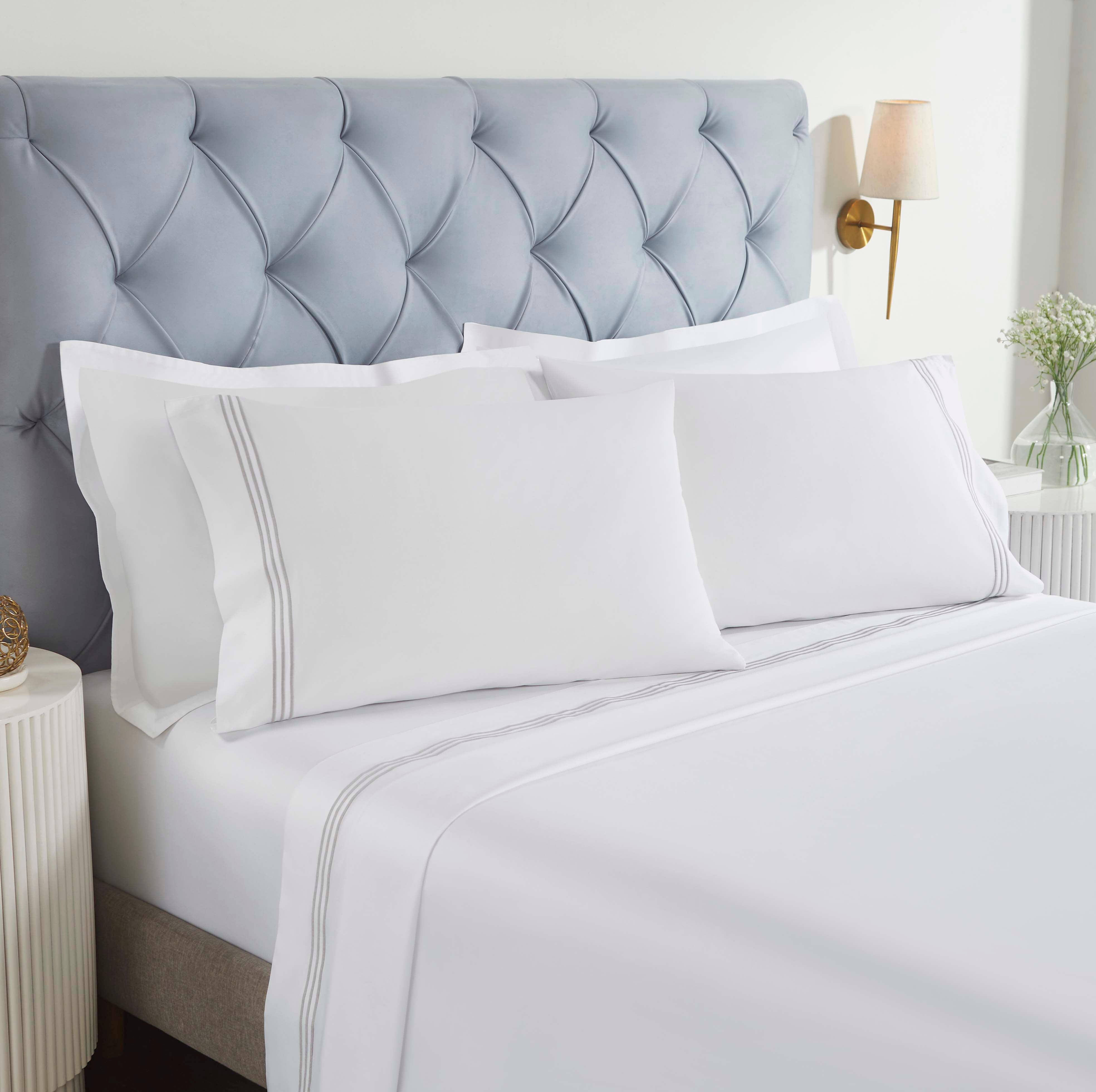 Brandon Cotton 3-Line Embroidered Deep Pocket Bed Sheet Set - Queen Size Soft Luxury Sheets for Bedroom, Hotel & Guest Room Comfort