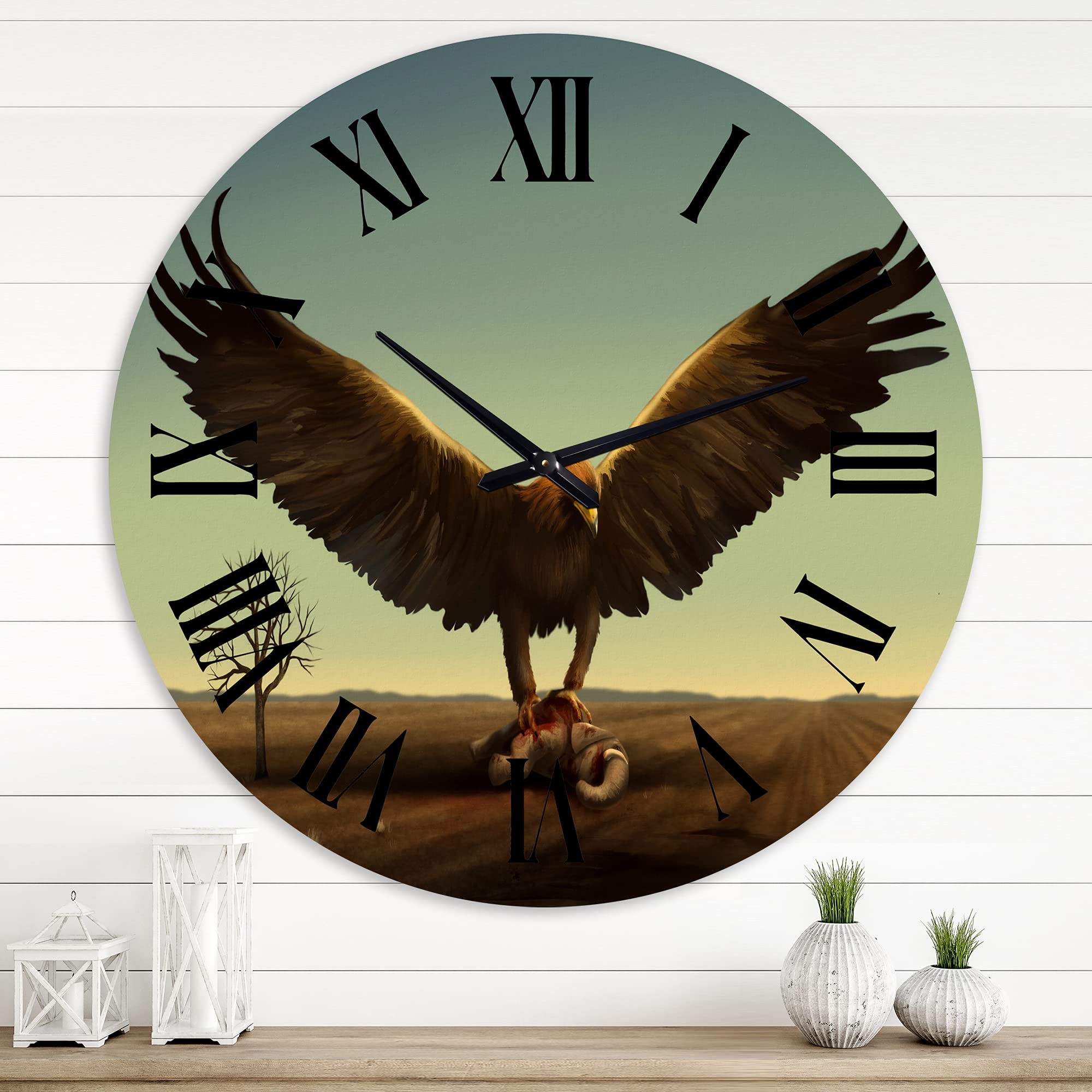 Vintage Farmhouse Wall Clock with ROC Bird Design - Large Decorative Clock for Home, Office, and Living Room Decor - Perfect for Rustic, Farmhouse, and Country Style Interiors