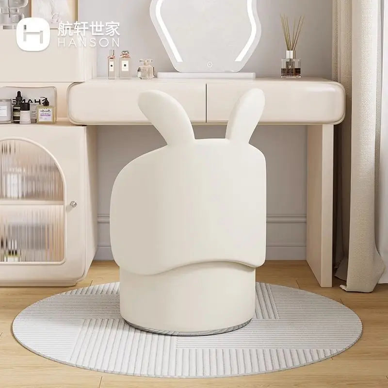 Cute Bunny Girl Round Stool for Bedroom - Soft Plush Accent Seat for Kids Room, Nursery, or Play Area