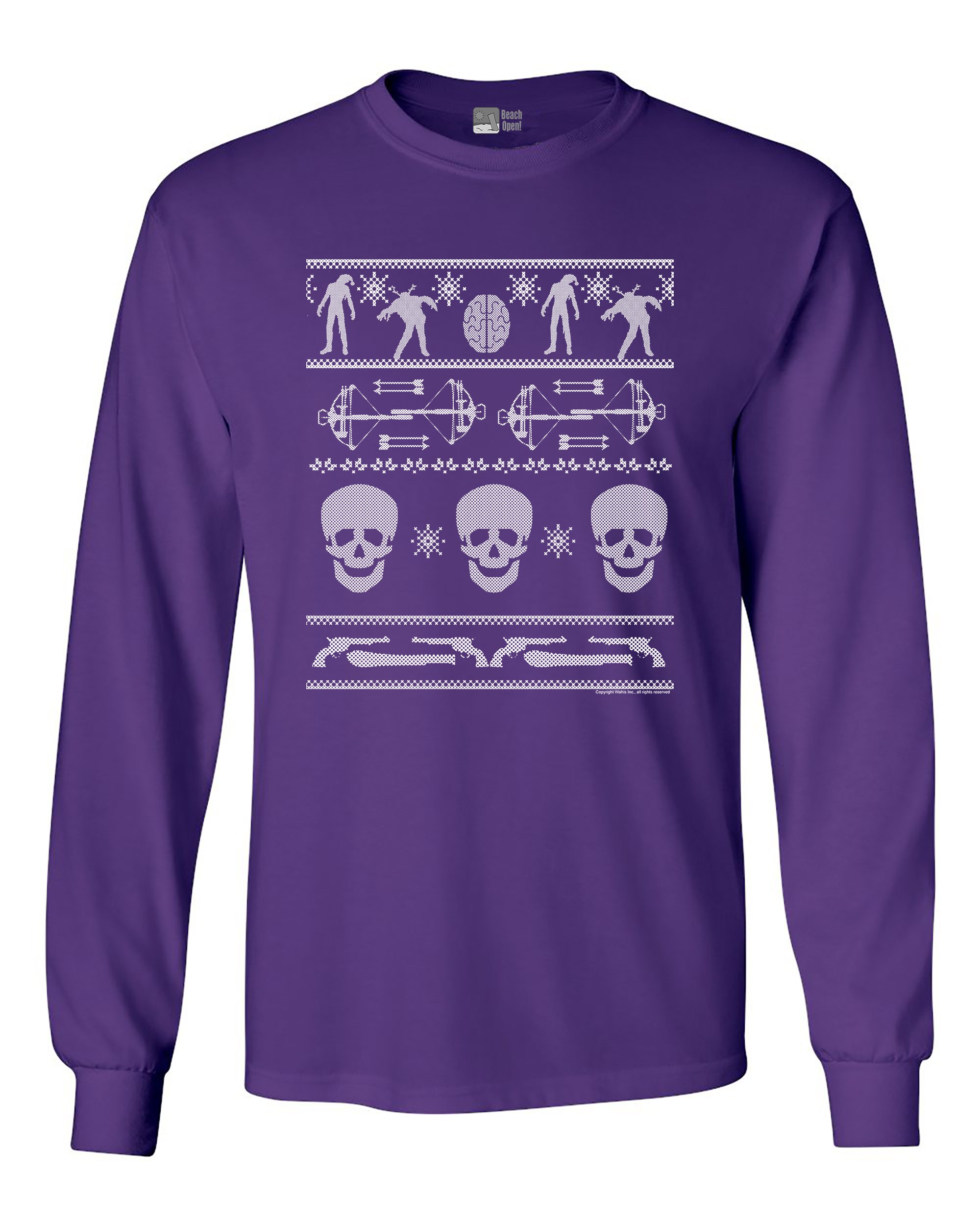 Funny Zombie Gun Ugly Christmas Long Sleeve T-Shirt for Adults - Perfect for Holiday Parties & Gift Exchanges