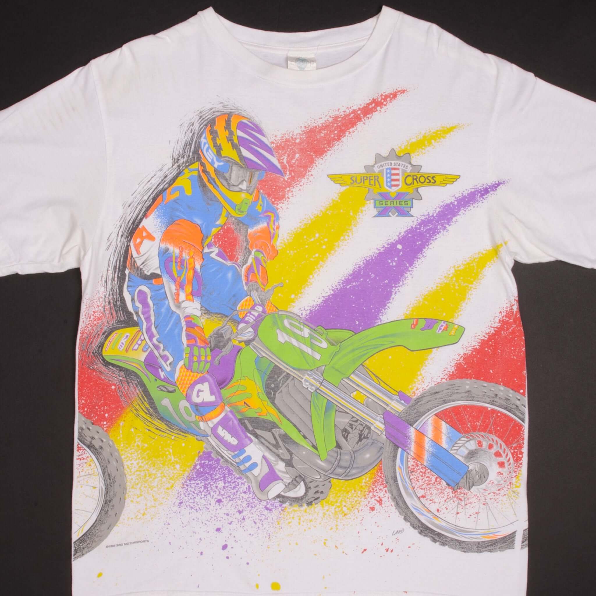 Vintage 1995 US Supercross X Series All Over Print T-Shirt - Size XL - Retro Motorcycle Racing Tee for Men & Women - Perfect for Casual Wear, Biker Events & Vintage Enthusiasts