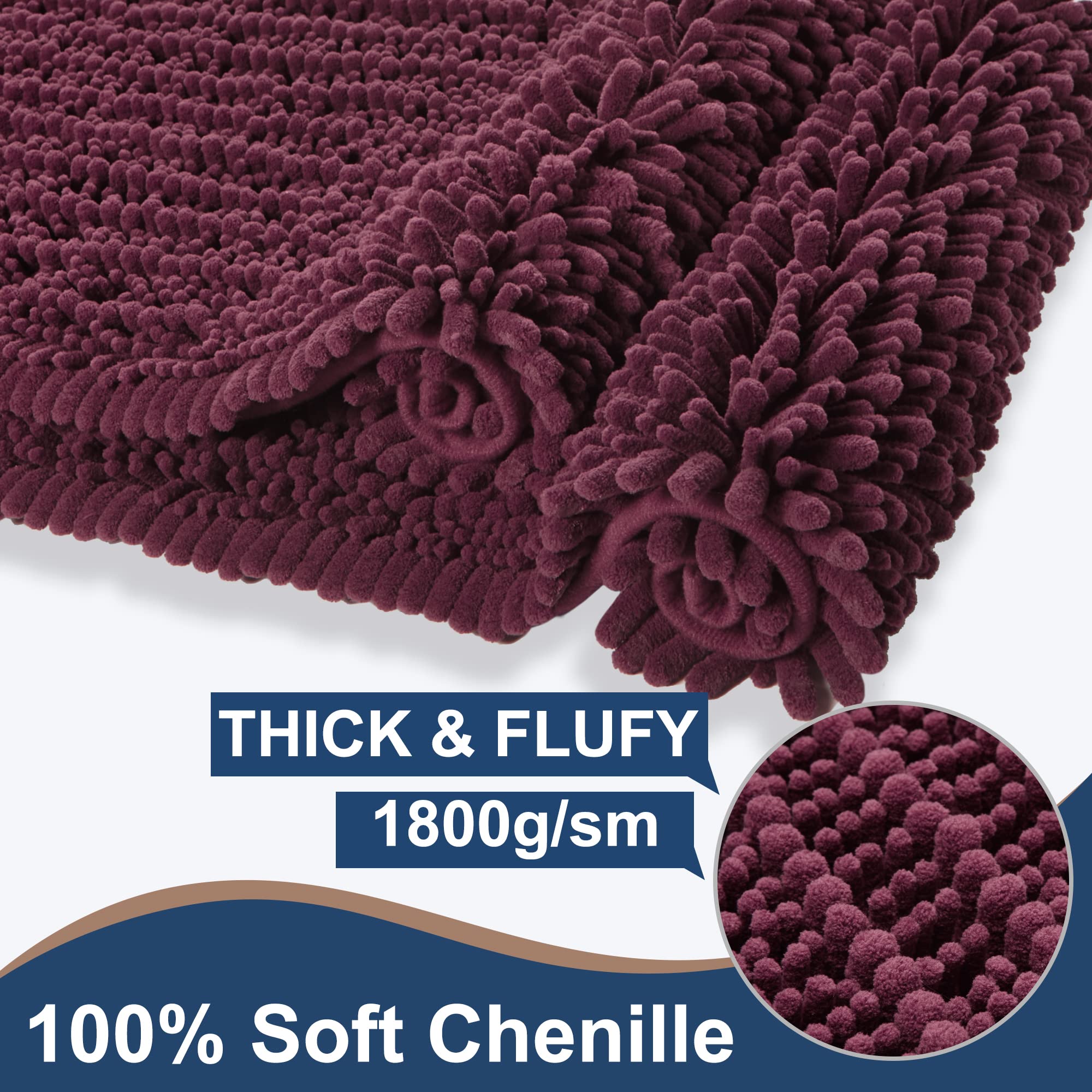 FLOLEOPA Ultra Soft Plush Microfiber Bathroom Rugs - Super Absorbent, Non-Slip Machine Washable Bath Mats for Tub, Shower & Bathroom Floor (20x32 Inches, Burgundy) - Perfect for Cozy Bathrooms & Spa-Like Showers