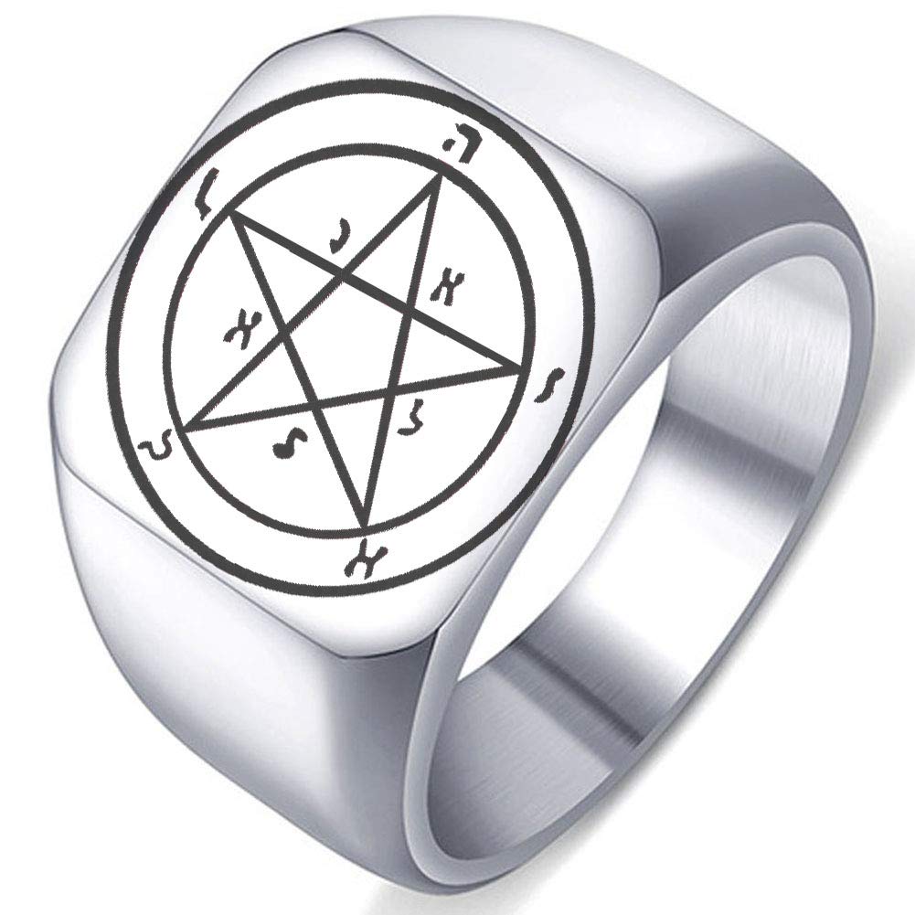 Engraved Pentacle of Mercury Ring - Stainless Steel Solomon Talisman for Protection & Success